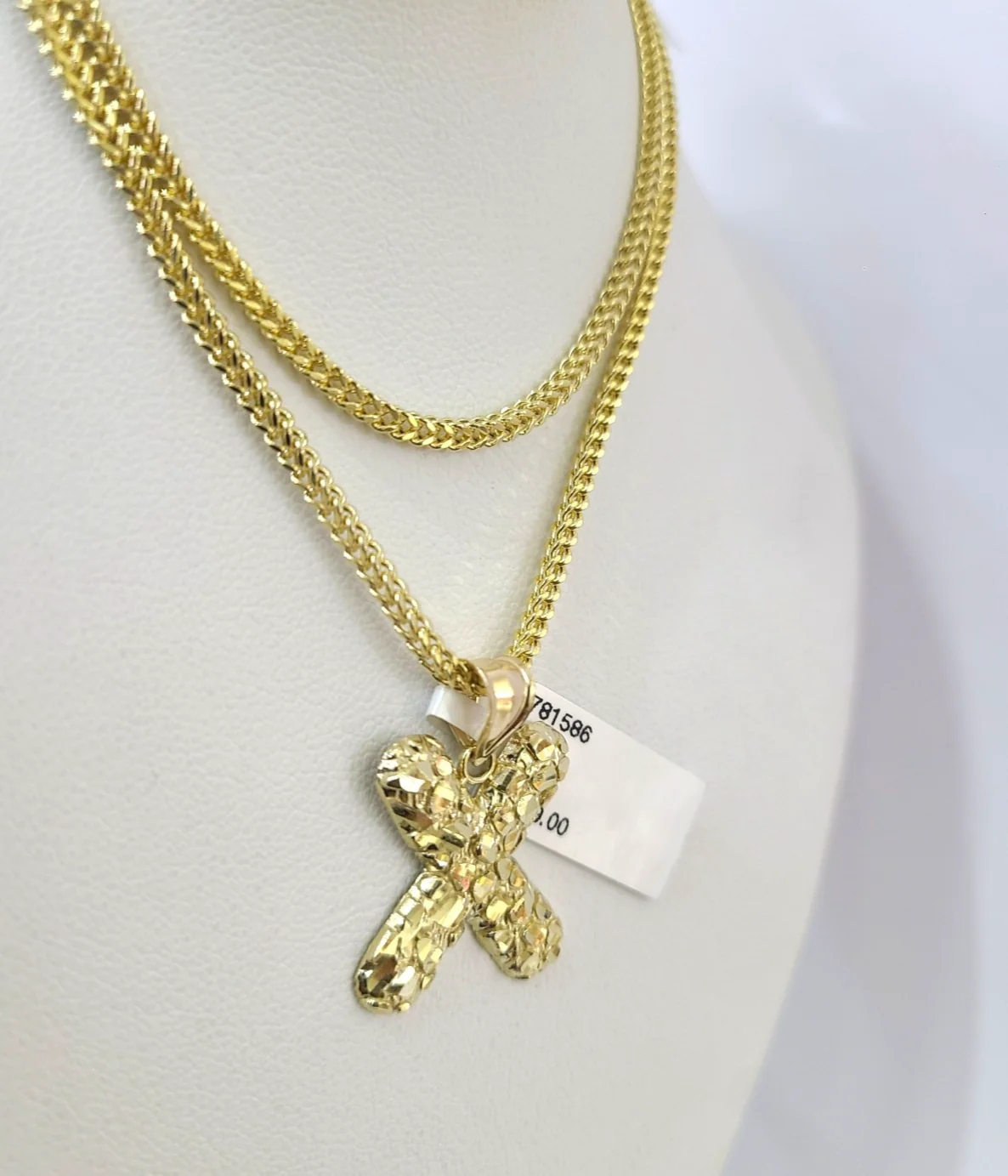 10k Gold Franco Chain 2.5mm 16"-26" X Nugget Initial Charm Pendant Necklace SET - Image 3