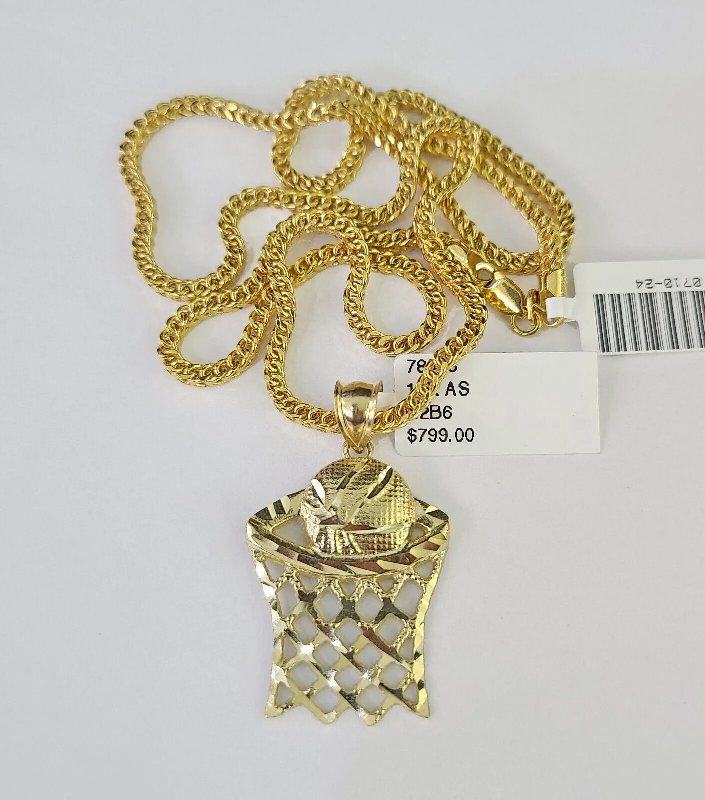 10K Gold Franco Chain Basket Ball Charm Pendant 20-26 inches 2.5mm REAL Yellow - Image 5