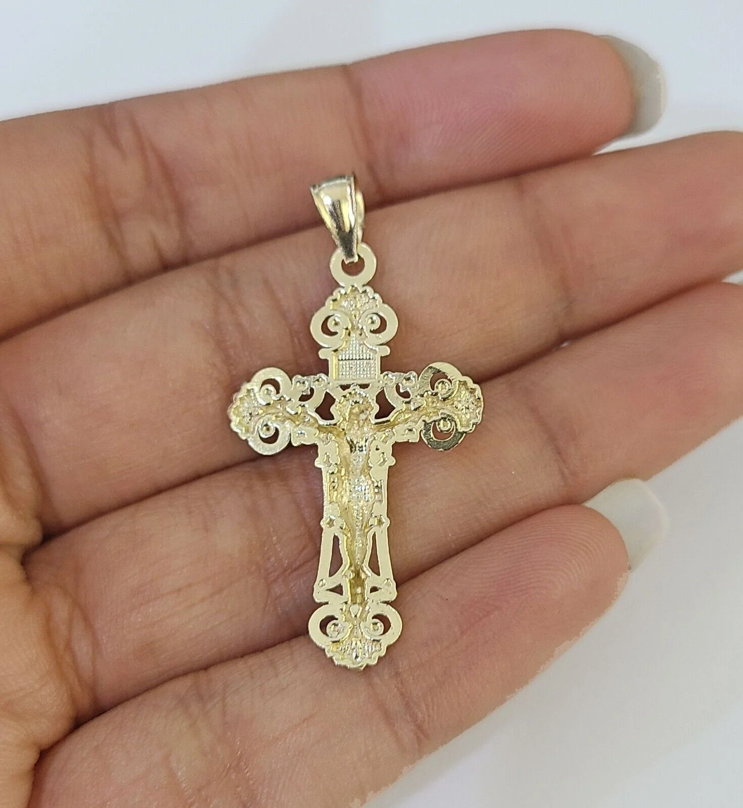 10K Gold Franco Chain INRI Cross Charm SET Length 16-20 inches 1mm Ladies Women - Image 5