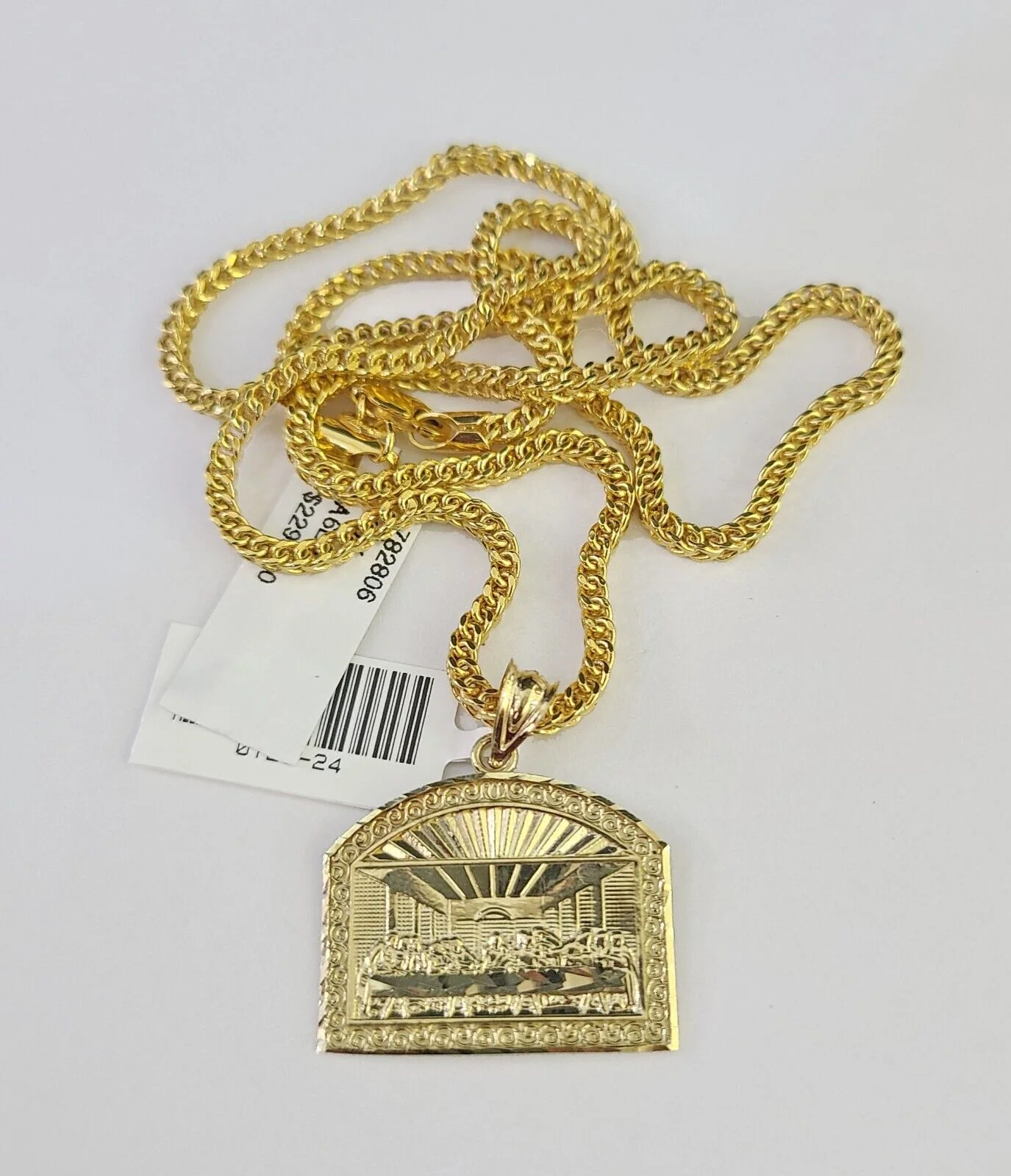 10K Gold Franco Chain Last Supper Charm Pendant 20-26 inches 2.5mm REAL Yellow - Image 2