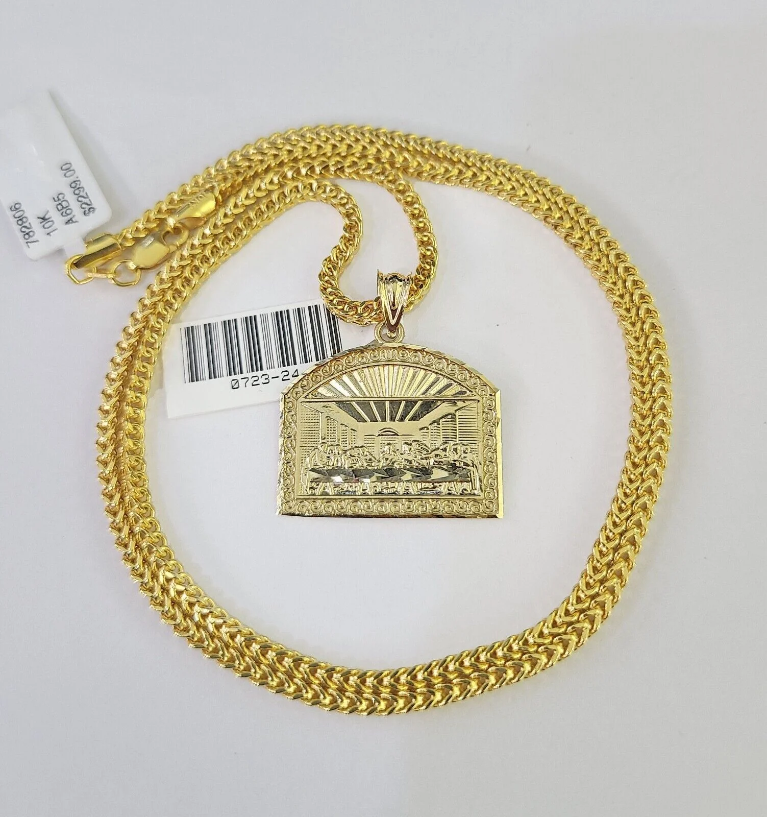 10K Gold Franco Chain Last Supper Charm Pendant 20-26 inches 2.5mm REAL Yellow - Image 4