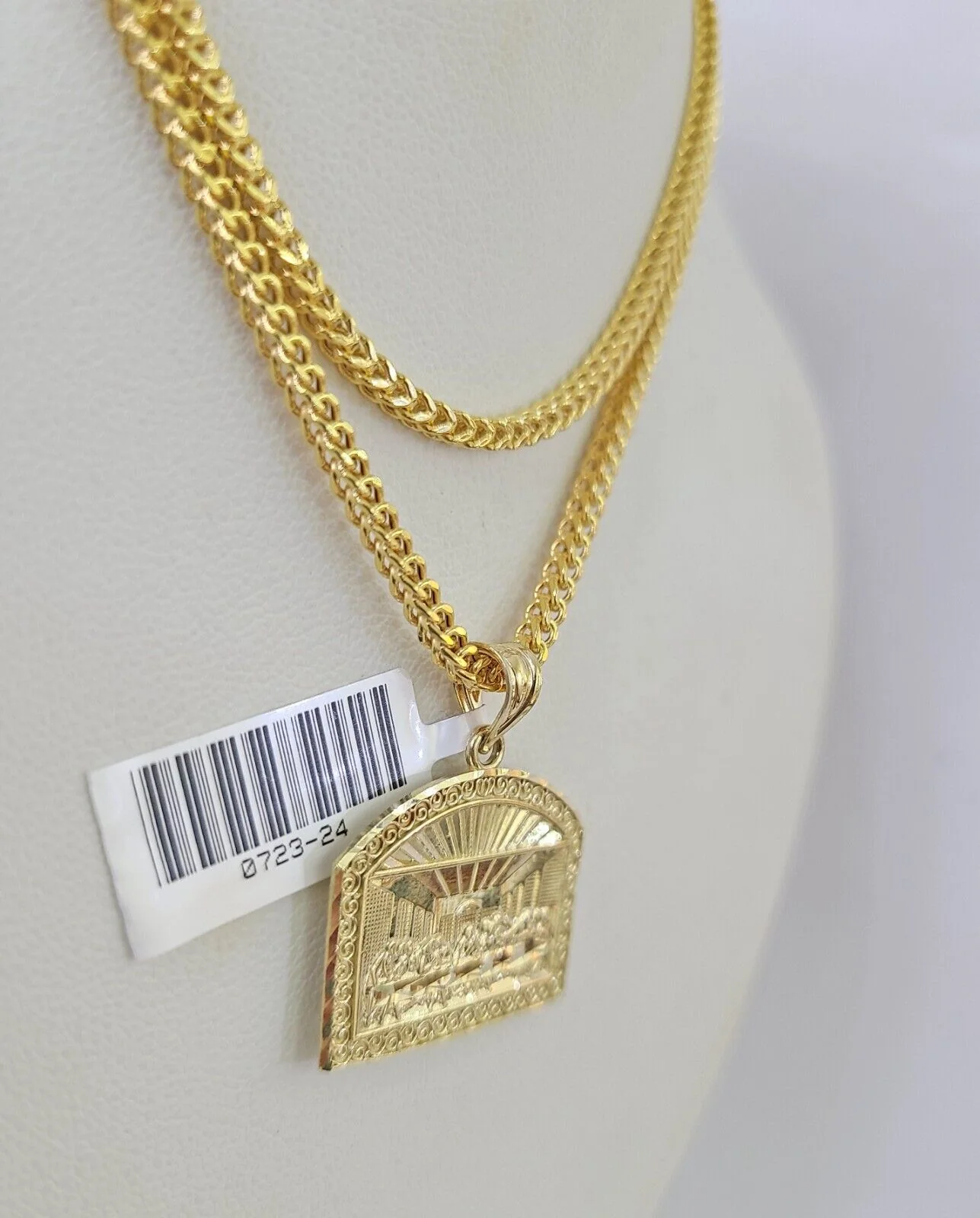 10K Gold Franco Chain Last Supper Charm Pendant 20-26 inches 2.5mm REAL Yellow - Image 6