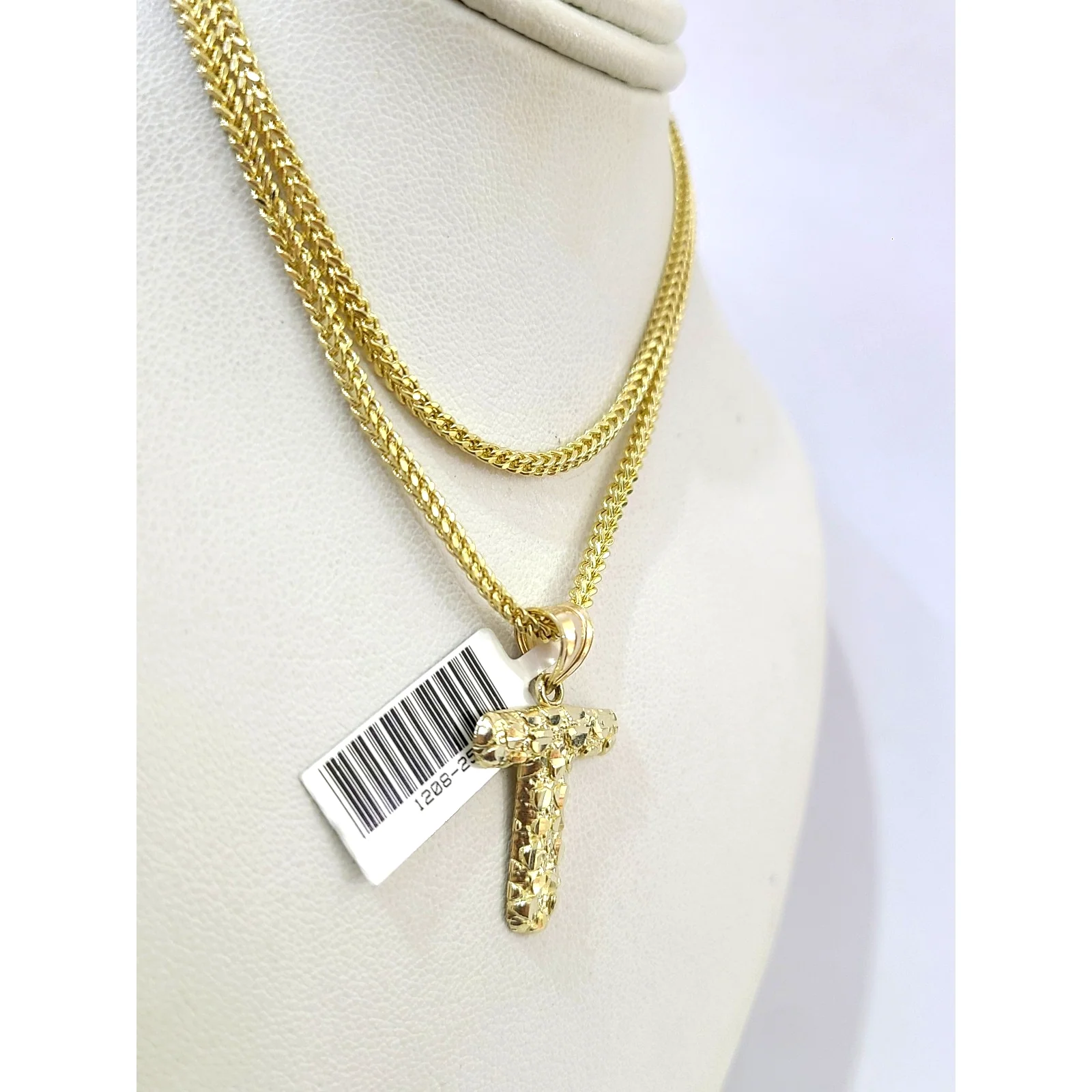 10k Gold Franco Chain Necklace 2.5mm 16"-26" T Nugget Initial Charm Pendant SET - Image 2