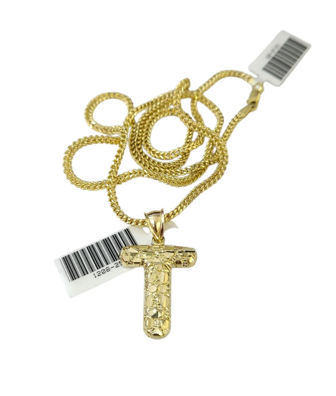 10k Gold Franco Chain Necklace 2.5mm 16"-26" T Nugget Initial Charm Pendant SET - Image 3