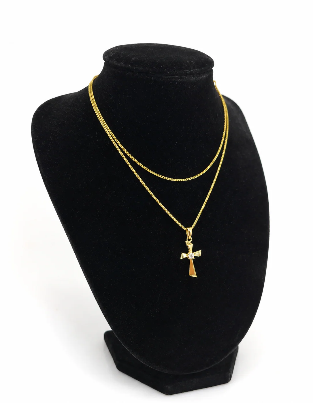 10k Gold Franco Chain Necklace Cz Stone Cross Charm 1mm 16-22 Inches Womens