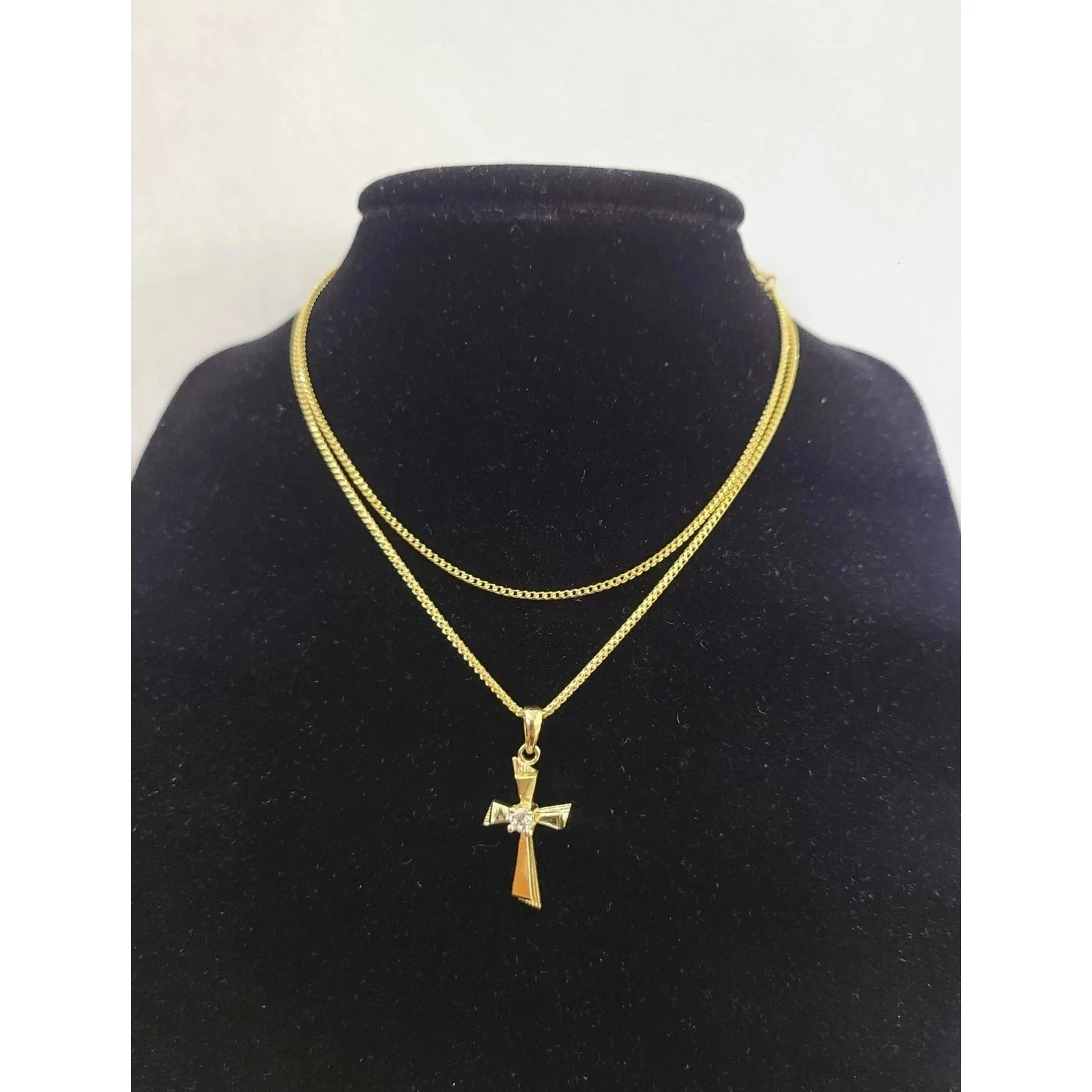10k Gold Franco Chain Necklace Cz Stone Cross Charm 1mm 16-22 Inches Womens - Image 3
