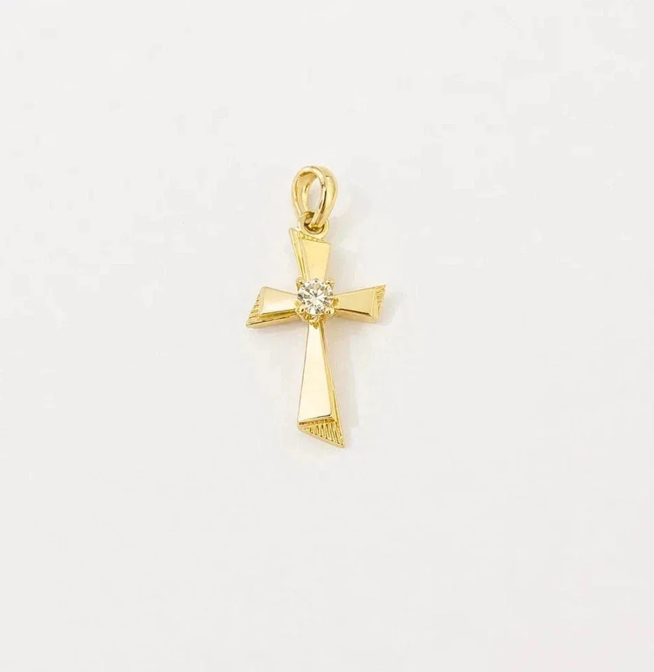 10k Gold Franco Chain Necklace Cz Stone Cross Charm 1mm 16-22 Inches Womens - Image 6