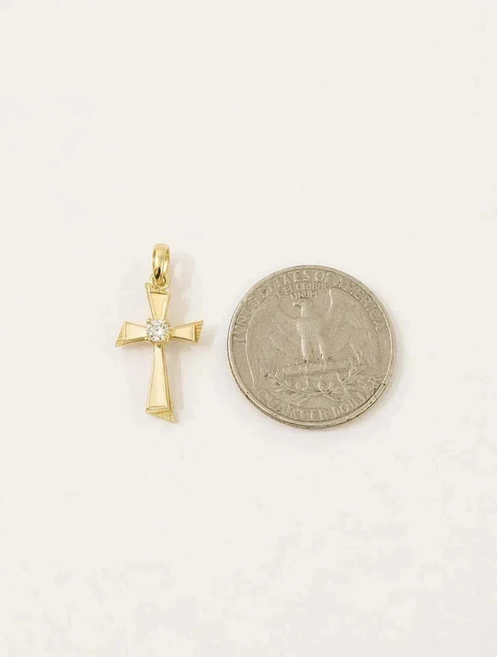 10k Gold Franco Chain Necklace Cz Stone Cross Charm 1mm 16-22 Inches Womens - Image 8