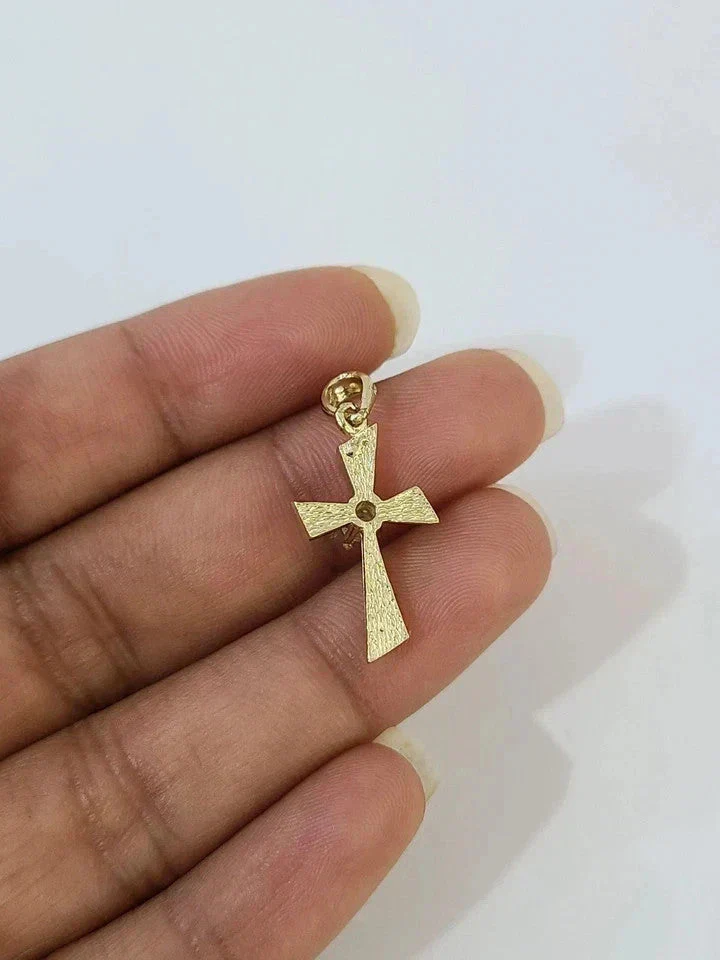10k Gold Franco Chain Necklace Cz Stone Cross Charm 1mm 16-22 Inches Womens - Image 9
