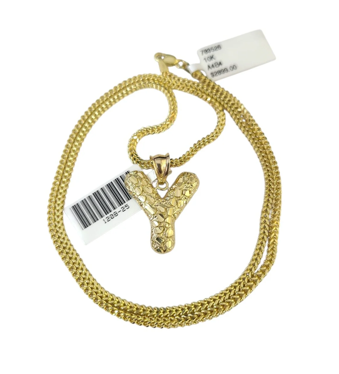10k Gold Franco Chain Necklace SET 2.5mm 16"-26" Y Nugget Initial Charm Pendant - Image 2