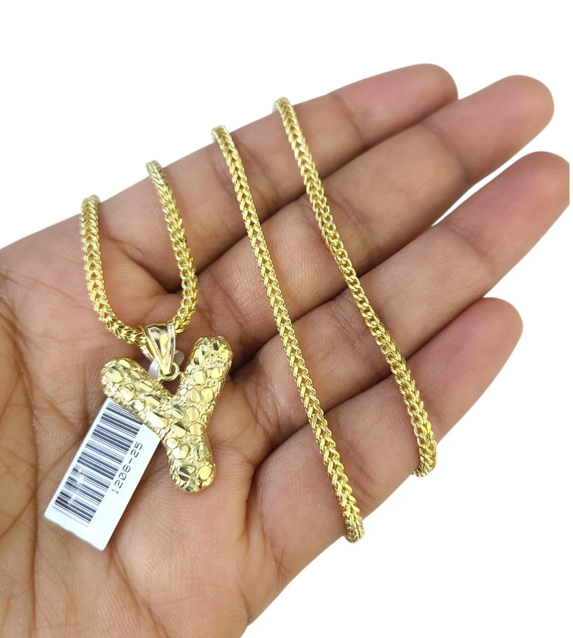 10k Gold Franco Chain Necklace SET 2.5mm 16"-26" Y Nugget Initial Charm Pendant - Image 4