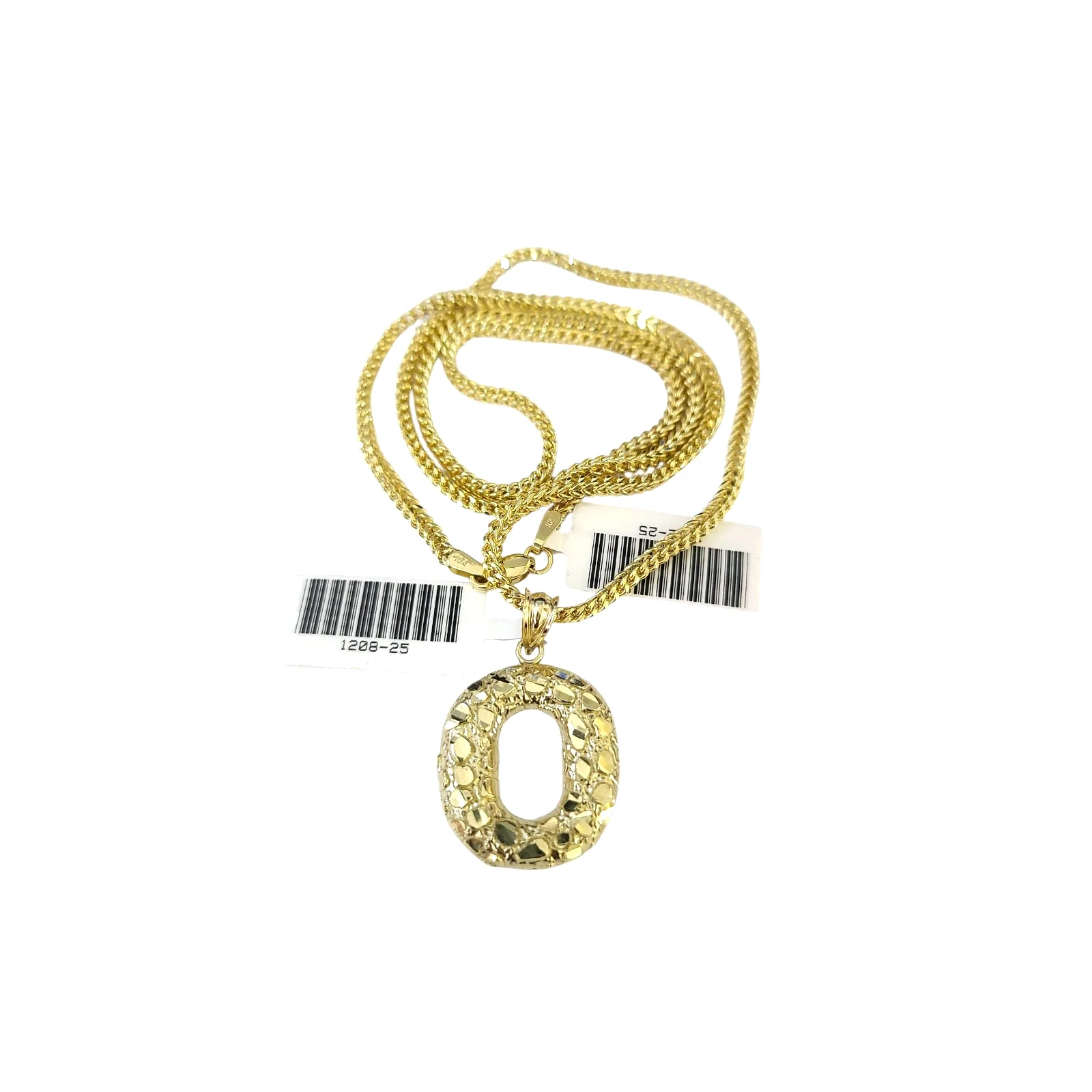 10k Gold Franco Chain O Nugget Initial Charm Pendant Necklace SET 2.5mm 16"-26" - Image 3