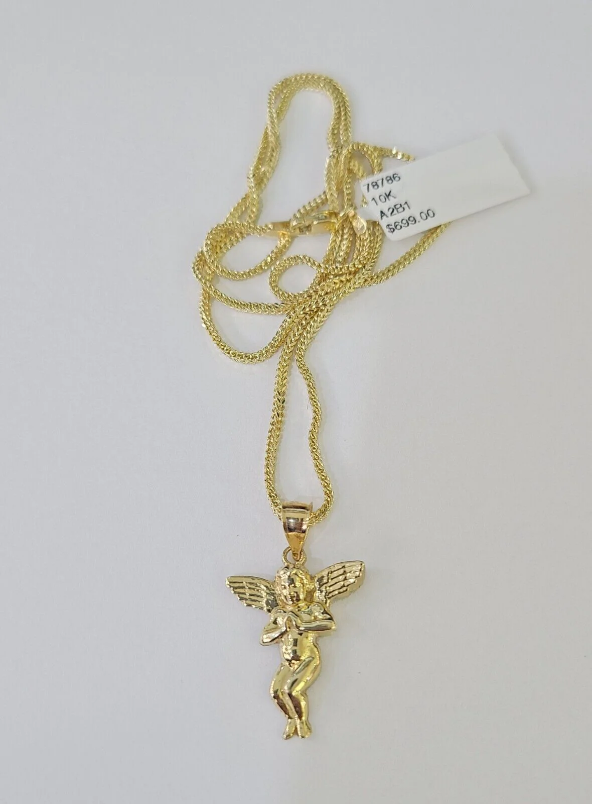 10K Gold Franco Chain Praying Angel Charm SET 16-20 inches 1mm Ladies Women - Image 3