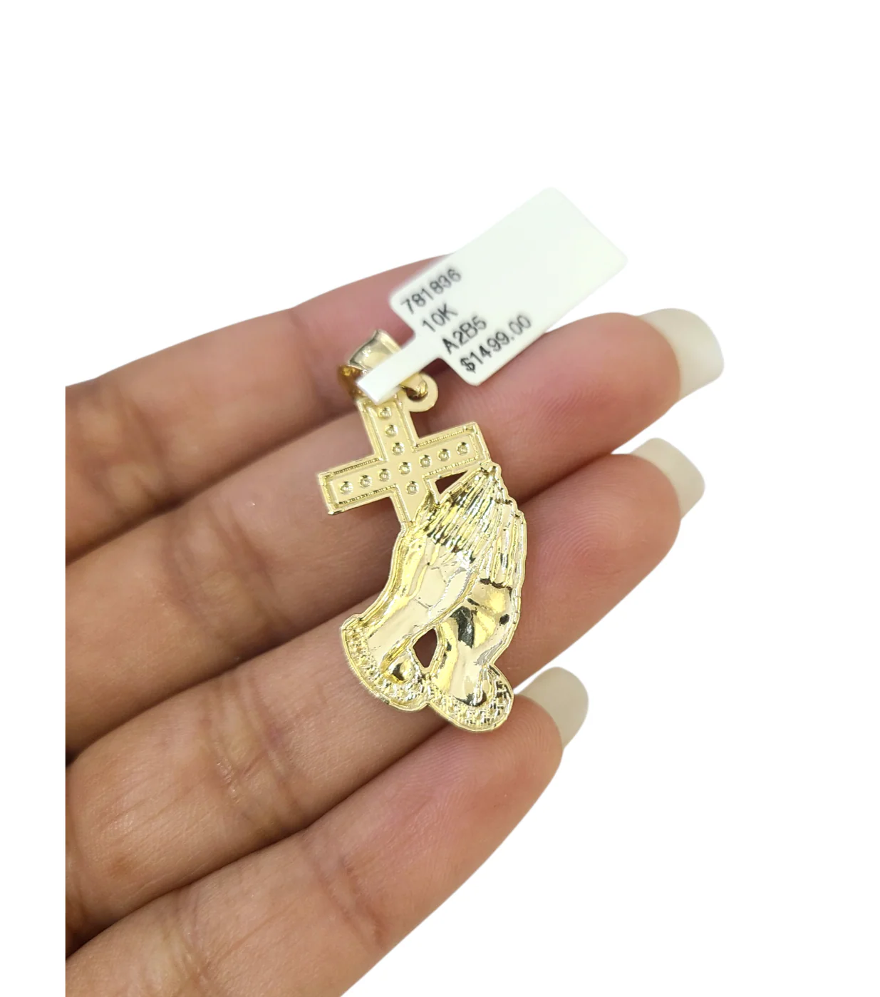 10k Gold Franco Chain Praying Hands Cross Pendant Necklace SET 2.5mm 18"-26" - Image 6