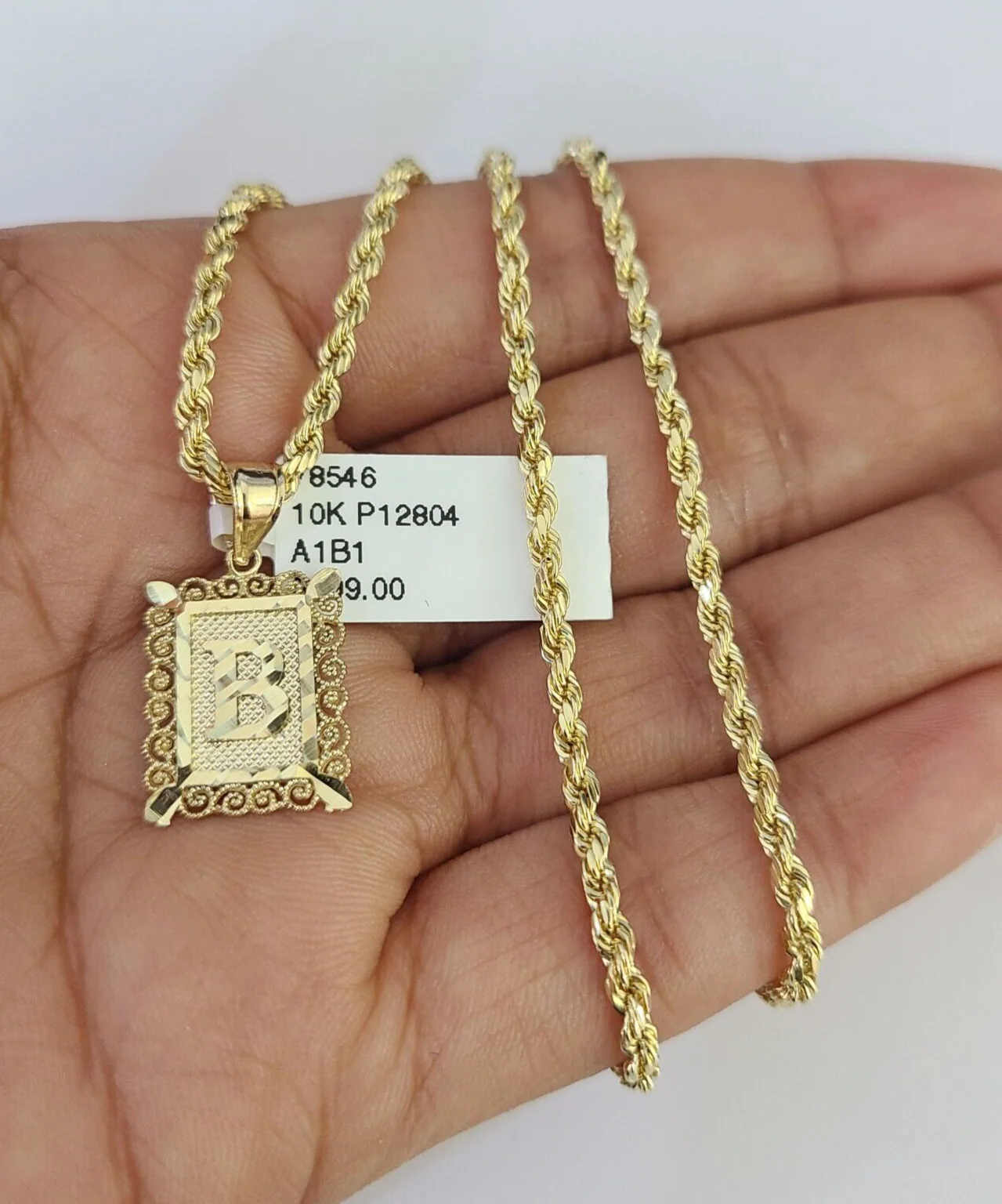 10k Gold Initial B Charm Rope Chain 16"-26" 2.5mm SET Necklace Alphabet Pendant - Image 2