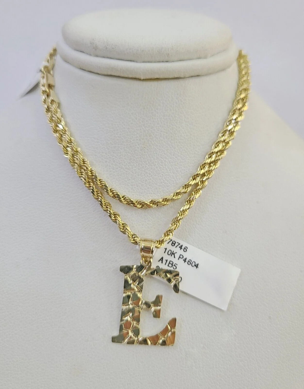 10k Gold Initial E Charm Rope Chain 16"-26" 2.5mm SET Necklace Alphabet Pendant - Image 6