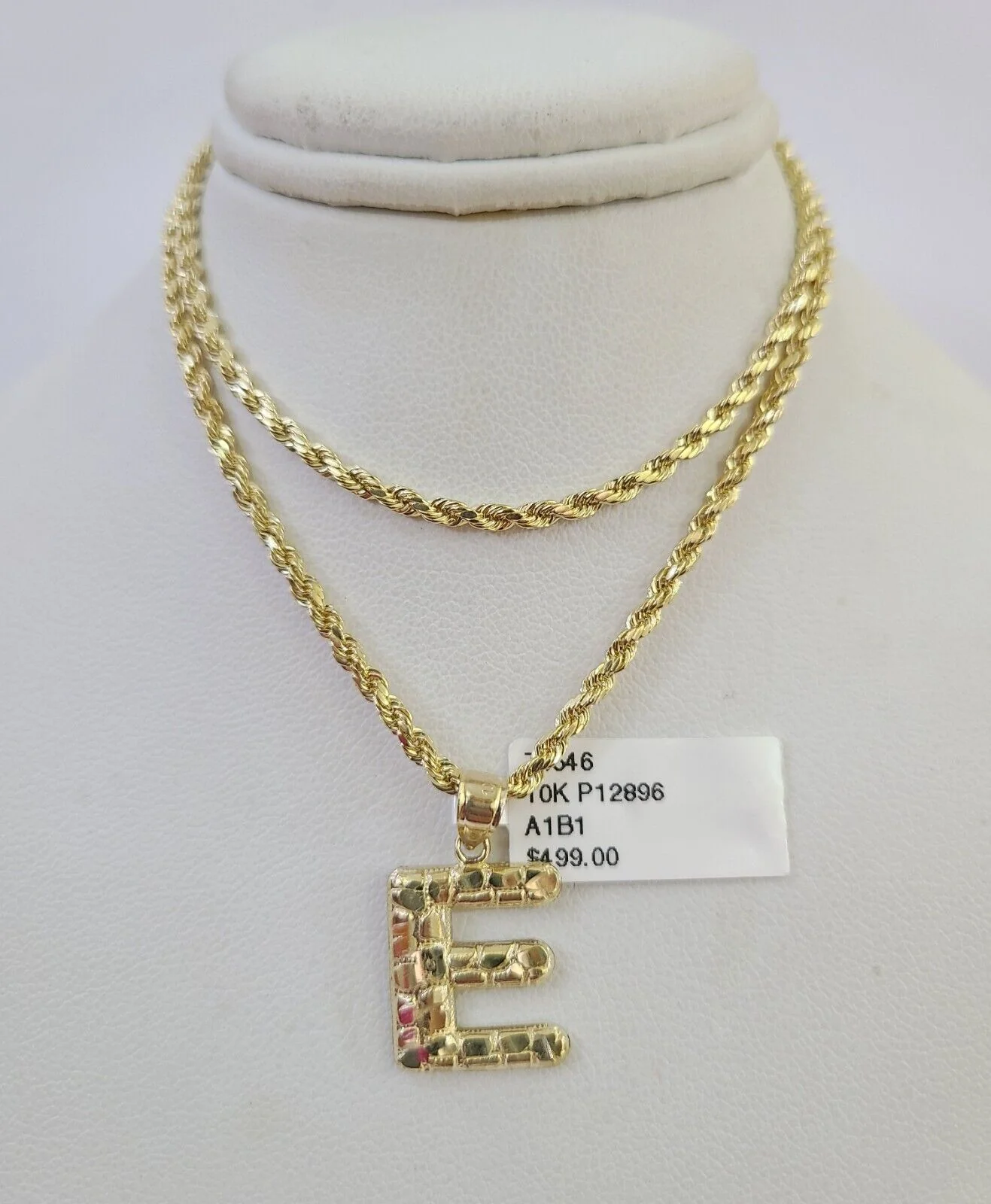 10k Gold Initial E Charm Rope Chain 16"-26" 2.5mm SET Necklace Alphabet Pendant - Image 2