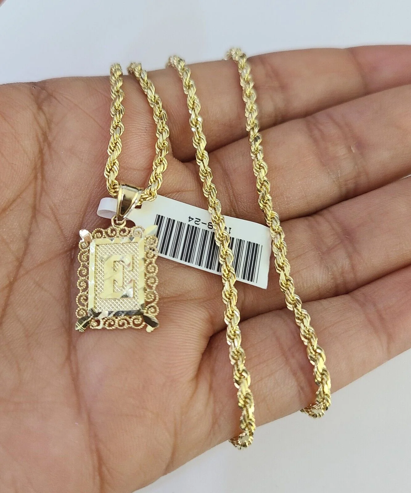 10k Gold Initial E Charm Rope Chain 16"-26" 2.5mm SET Necklace Alphabet Pendant - Image 5