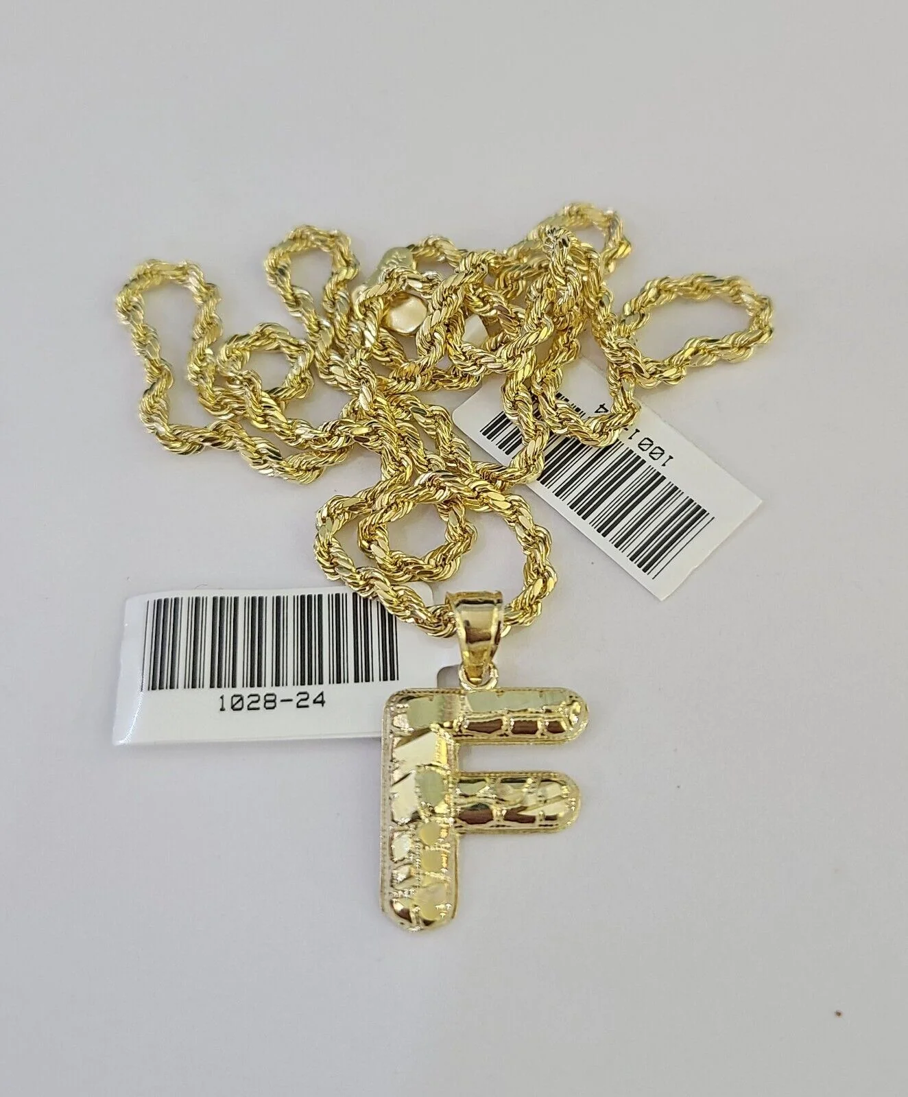 10k Gold Initial F Charm Rope Chain 16"-26" 2.5mm SET Necklace Alphabet Pendant - Image 6
