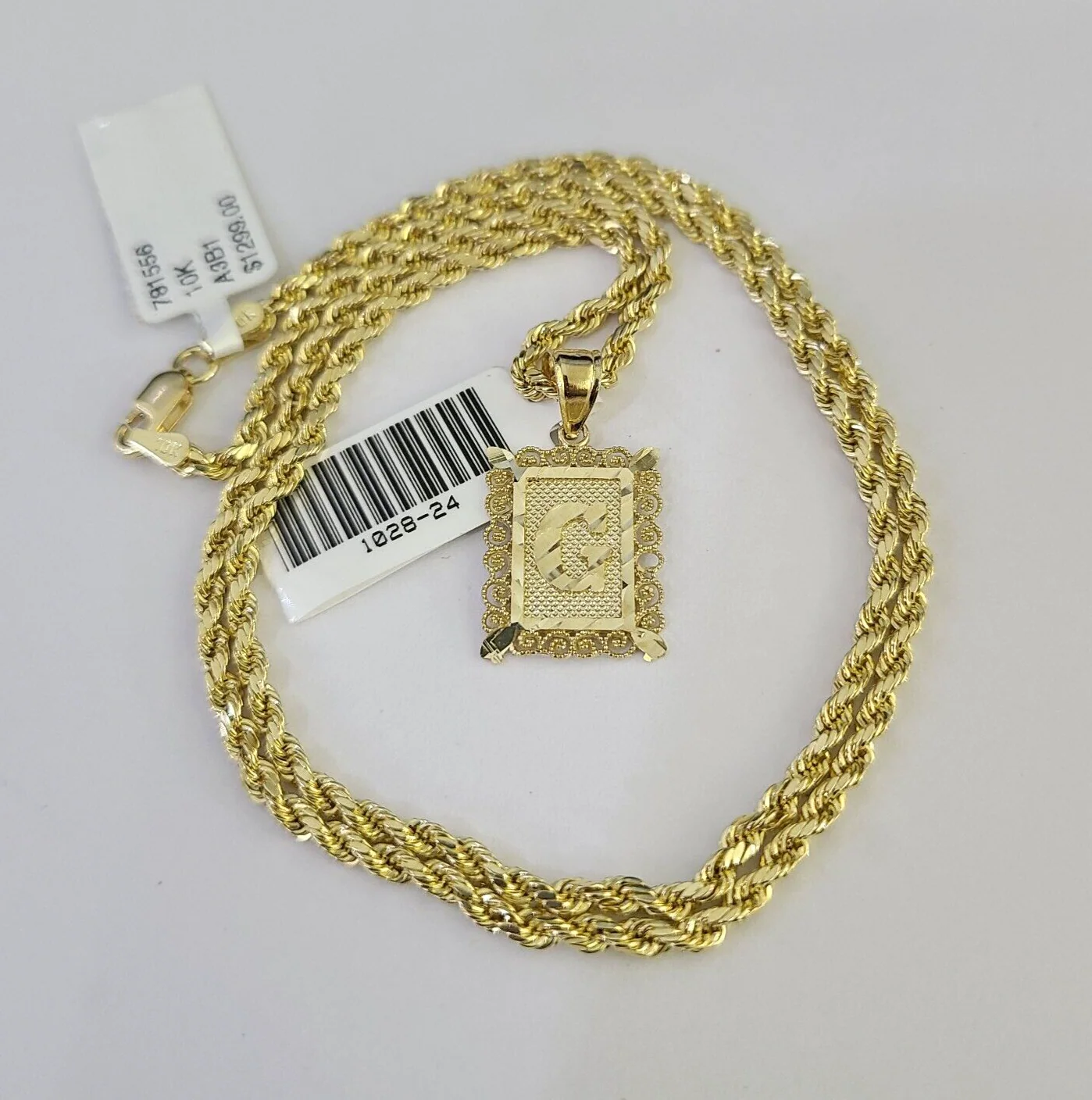 10k Gold Initial G Charm Rope Chain 16"-26" 2.5mm SET Necklace Alphabet Pendant - Image 2