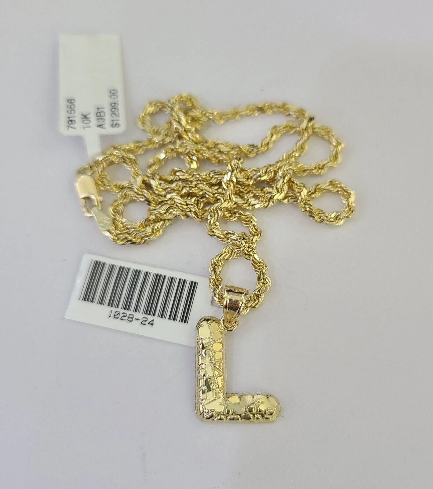 10k Gold Initial L Charm Rope Chain 16"-26" 2.5mm SET Necklace Alphabet Pendant - Image 6