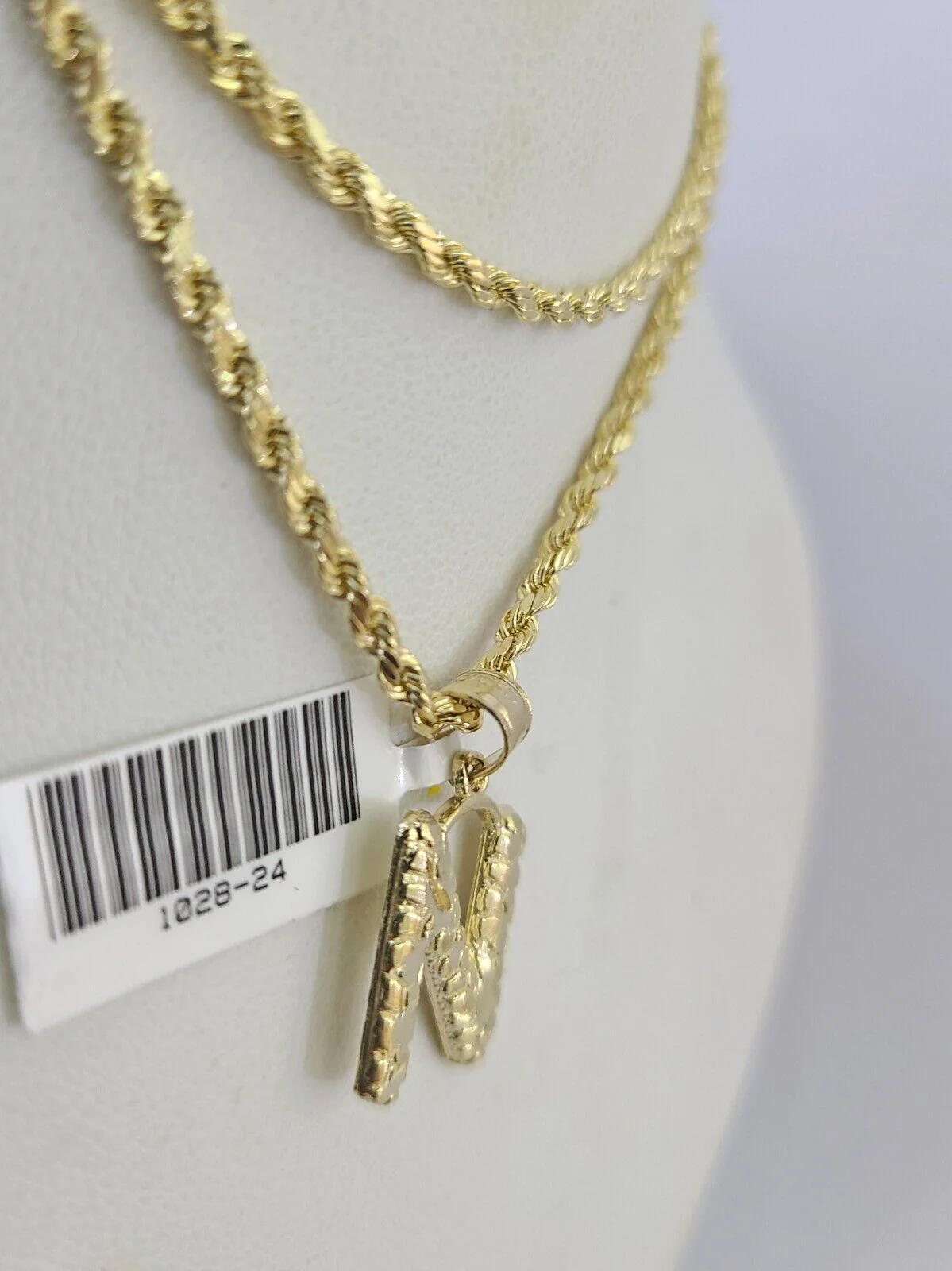 10k Gold Initial N Charm Rope Chain 16"-26" 2.5mm SET Necklace Alphabet Pendant - Image 7