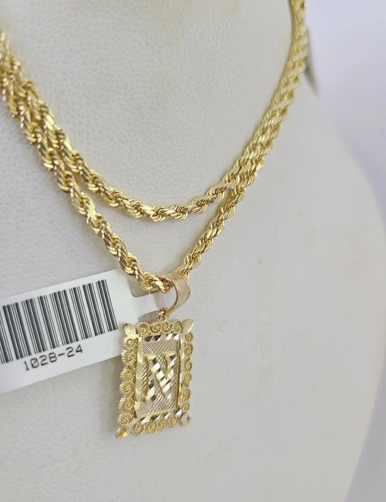 10k Gold Initial N Charm Rope Chain 16"-26" 2.5mm SET Necklace Alphabet Pendant - Image 7