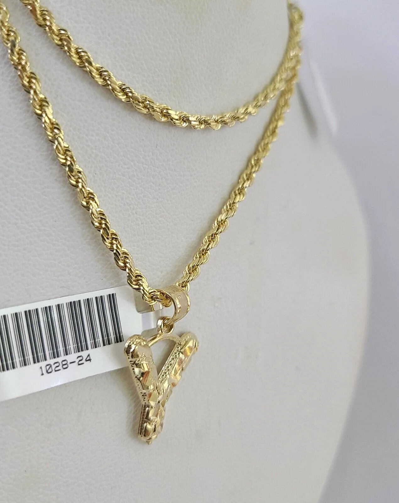 10k Gold Initial Y Charm Rope Chain 16"-26" 2.5mm SET Necklace Alphabet Pendant - Image 6