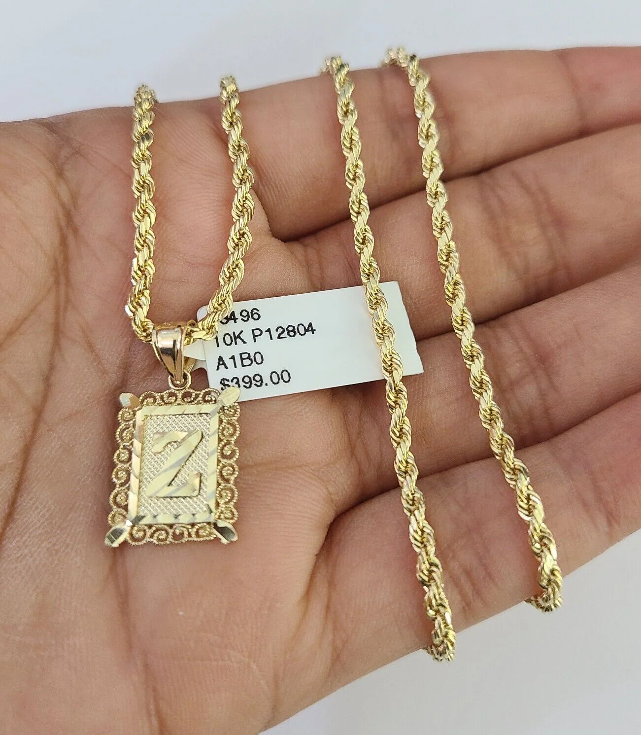 10k Gold Initial Z Charm Rope Chain 16"-26" 2.5mm SET Necklace Alphabet Pendant - Image 5