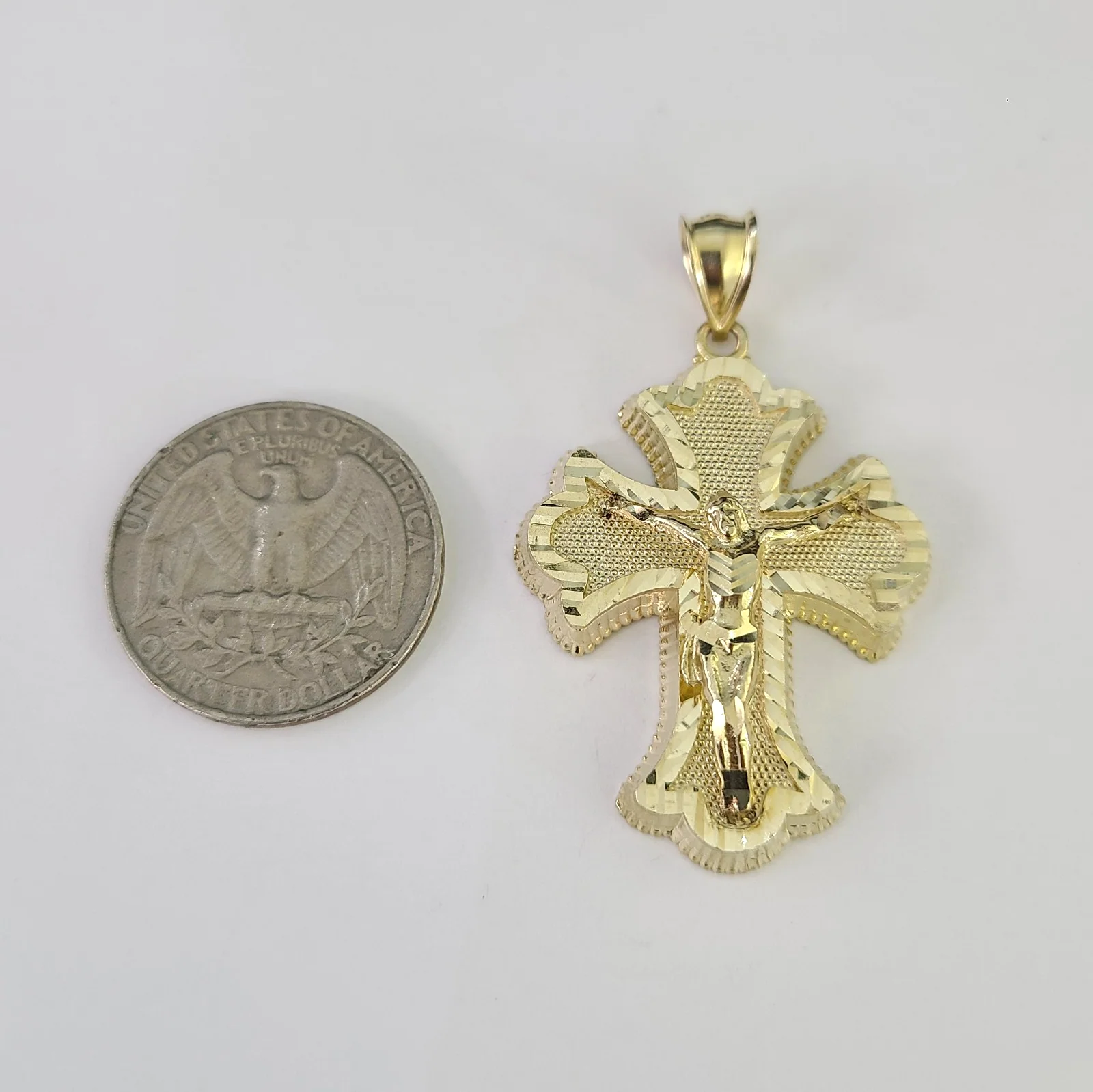 10k Gold Jesus Crucifix Cross Charm Miami Cuban Chain 5mm 18"-28" Necklace - Image 4