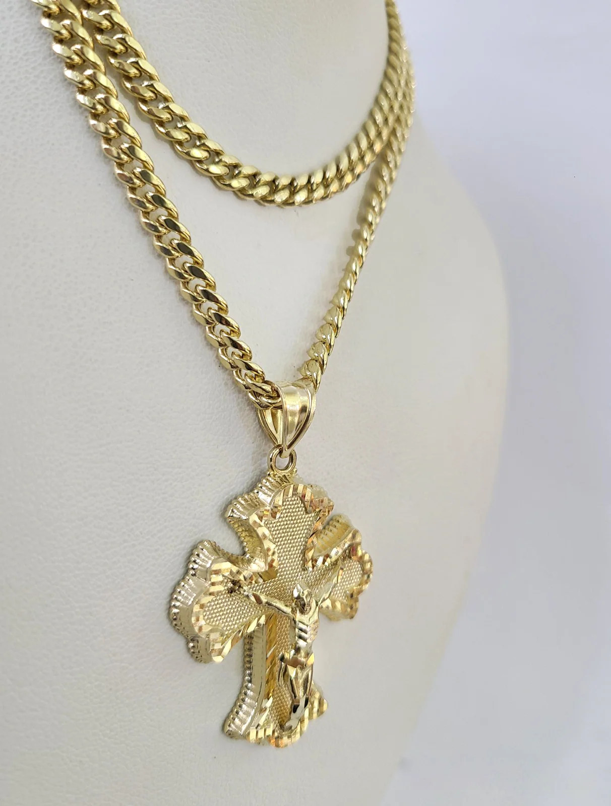 10k Gold Jesus Crucifix Cross Charm Miami Cuban Chain 5mm 18"-28" Necklace - Image 5