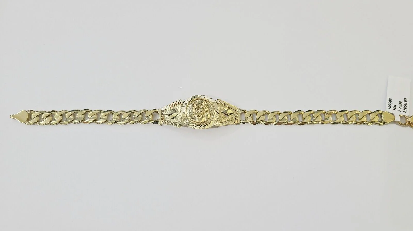 10k Gold Jesus Head Cuban Curb Bracelet Size 8.6" Inches 8mm 10kt Mens Ladies - Image 8
