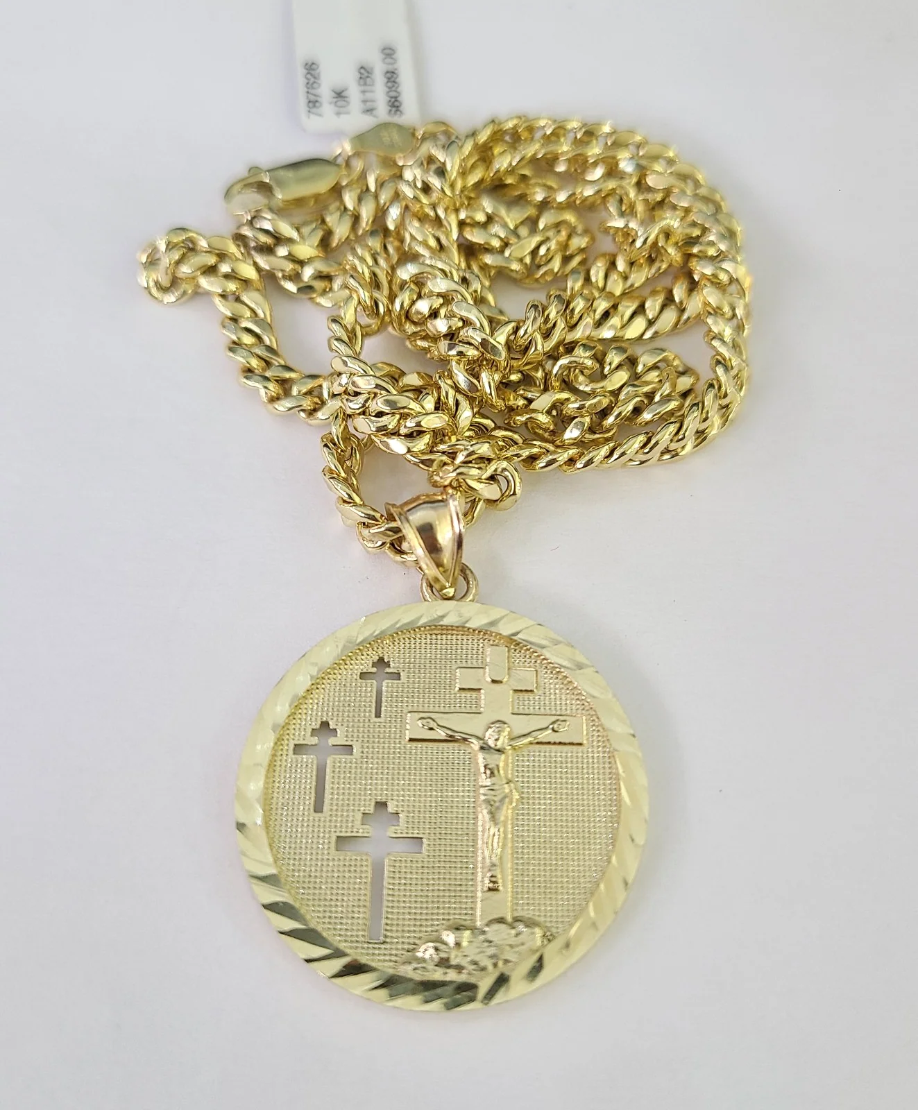 10k Gold Jesus Medallion Cross Charm Miami Cuban Chain 5mm 18"-28" Necklace