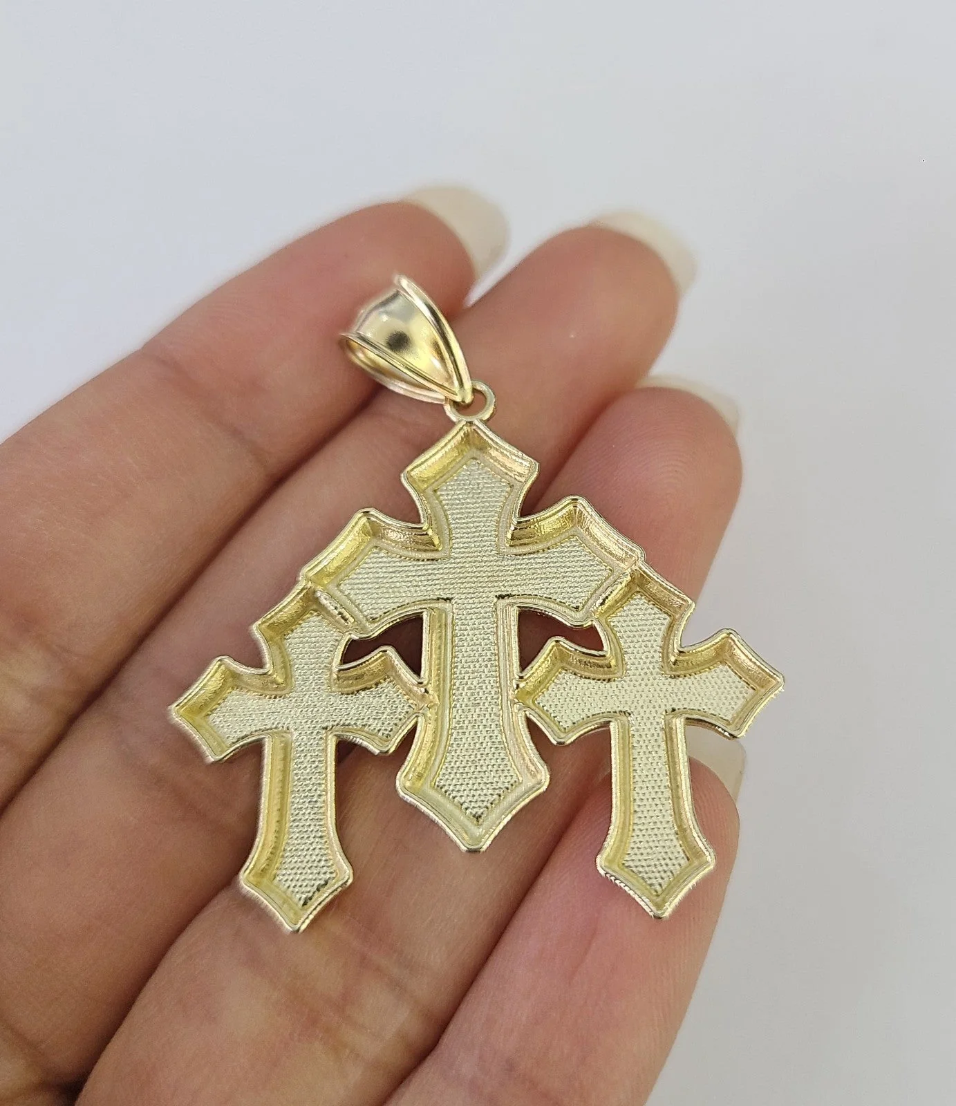 10k Gold Jesus Triple Cross Charm Miami Cuban Chain Pendant 5mm 18"-28" Necklace - Image 8