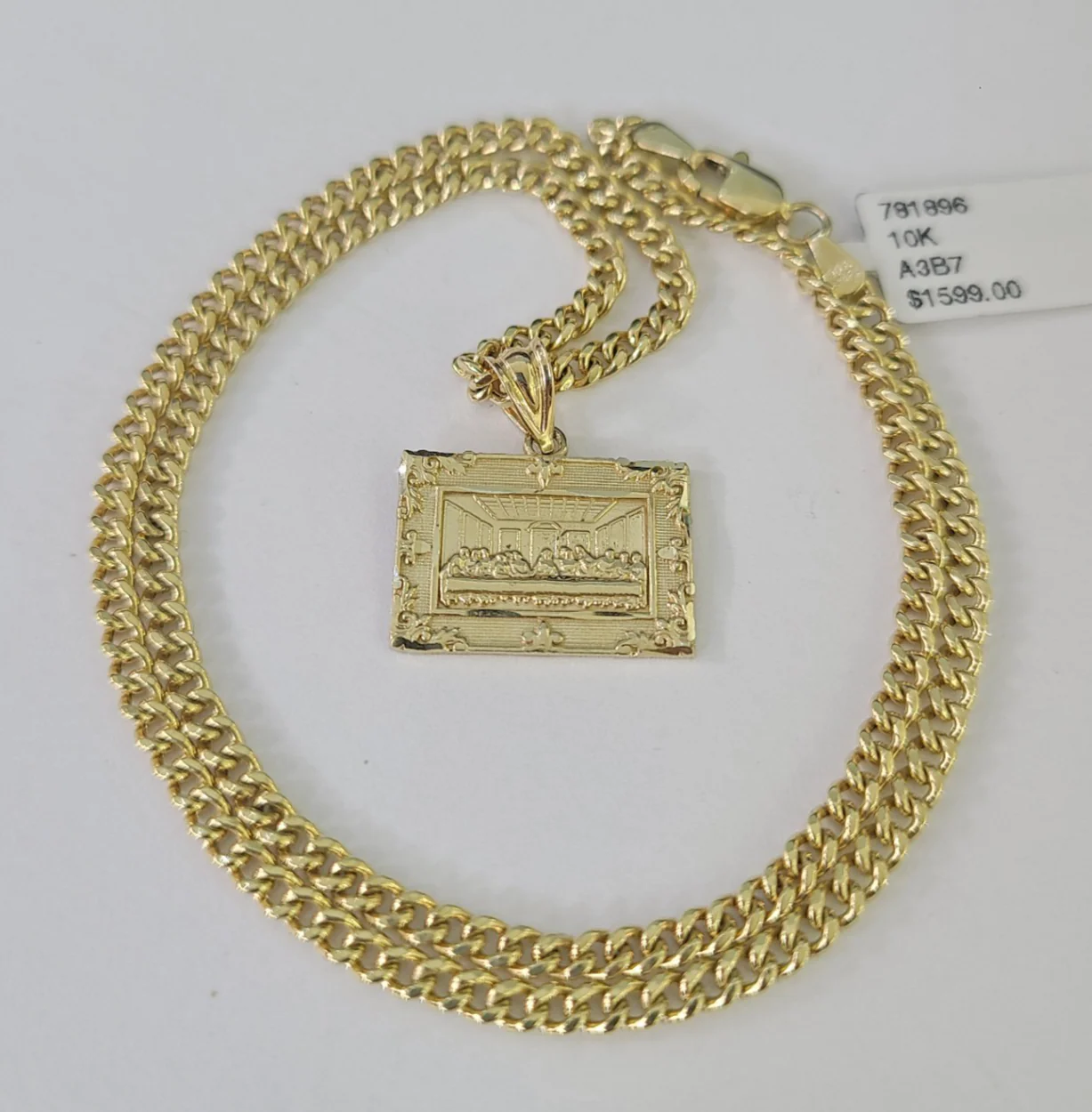 10k Gold Last Supper Charm Miami Cuban Chain 3mm 18"-28" Necklace Pendant Set - Image 5