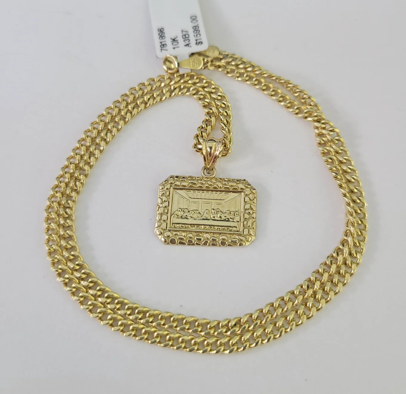10k Gold Last Supper Charm Miami Cuban Chain 3mm 18"-28" Necklace Pendant Set - Image 3