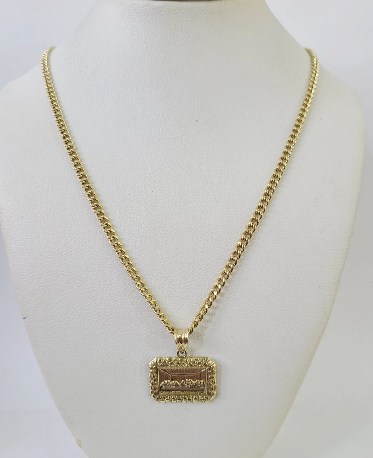 10k Gold Last Supper Charm Miami Cuban Chain 3mm 18"-28" Necklace Pendant Set - Image 5