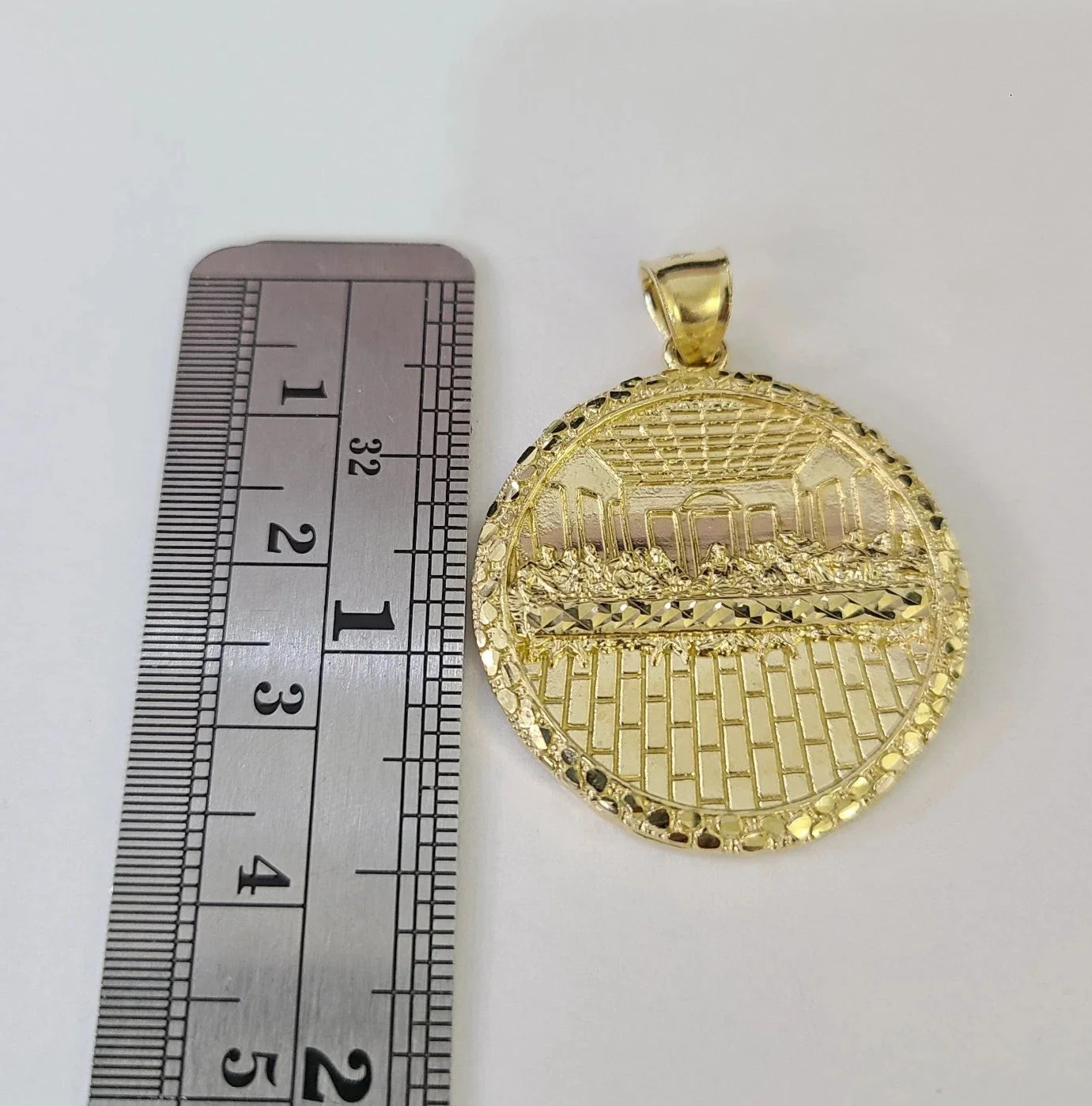 10k Gold Last Supper Nugget Pendant Cuban Curb Link Chain 5mm 18"-28" Inch SET - Image 4