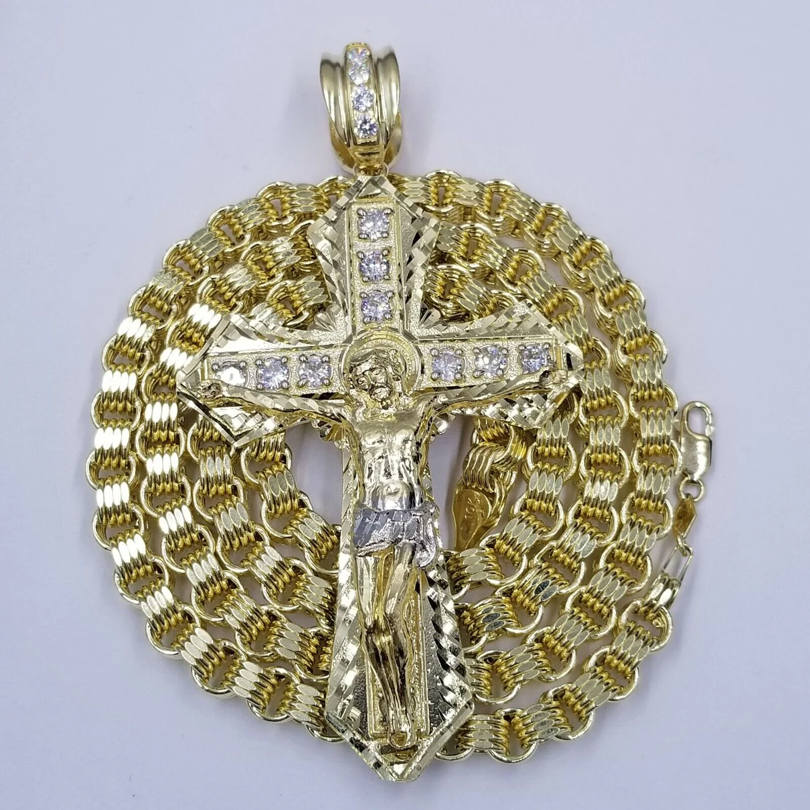 10k Gold Mens Byzantine Box Necklace 8mm 26" AND Cross - Image 4