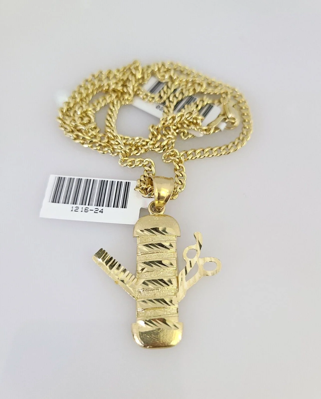 10k Gold Miami Cuban Chain Barber Scissors Charm Pendant 3mm 18-28in Necklace - Image 4