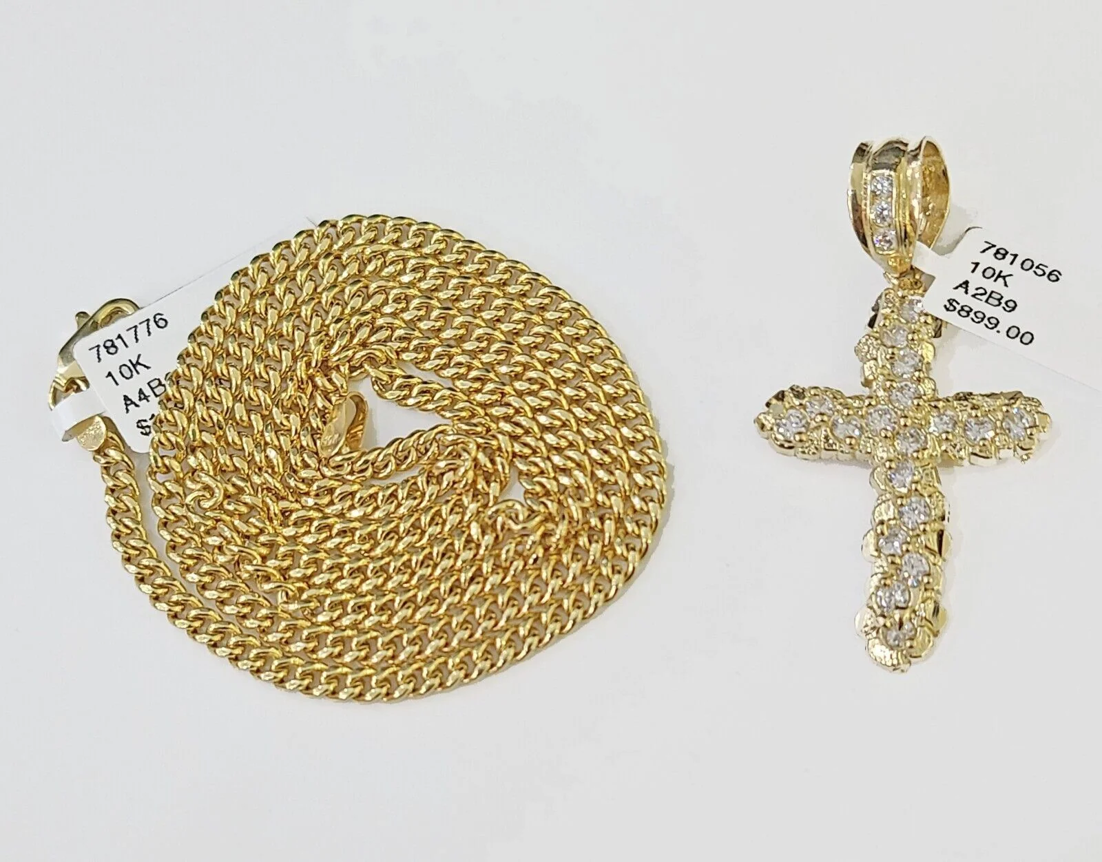 10k Gold Miami Cuban Chain & Cross Charm \ Pendent SET 3mm 20 Inches Necklace - Image 2