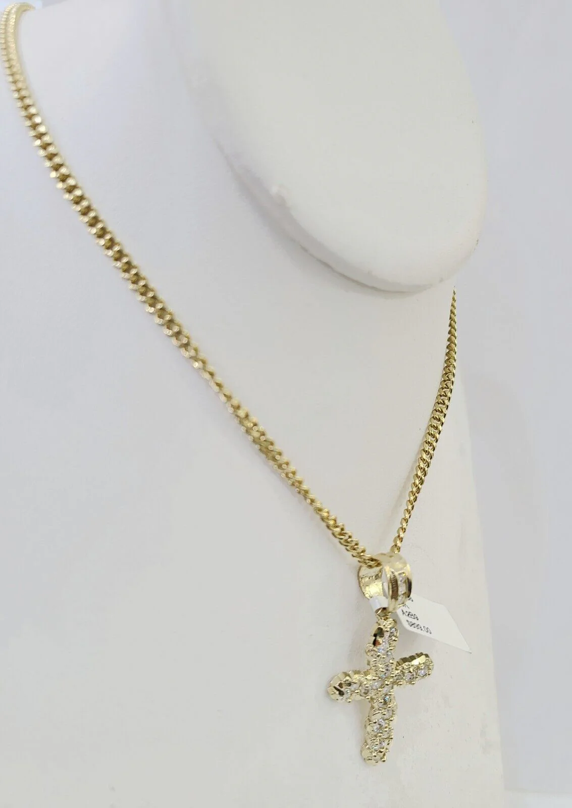 10k Gold Miami Cuban Chain & Cross Charm \ Pendent SET 3mm 20 Inches Necklace - Image 7