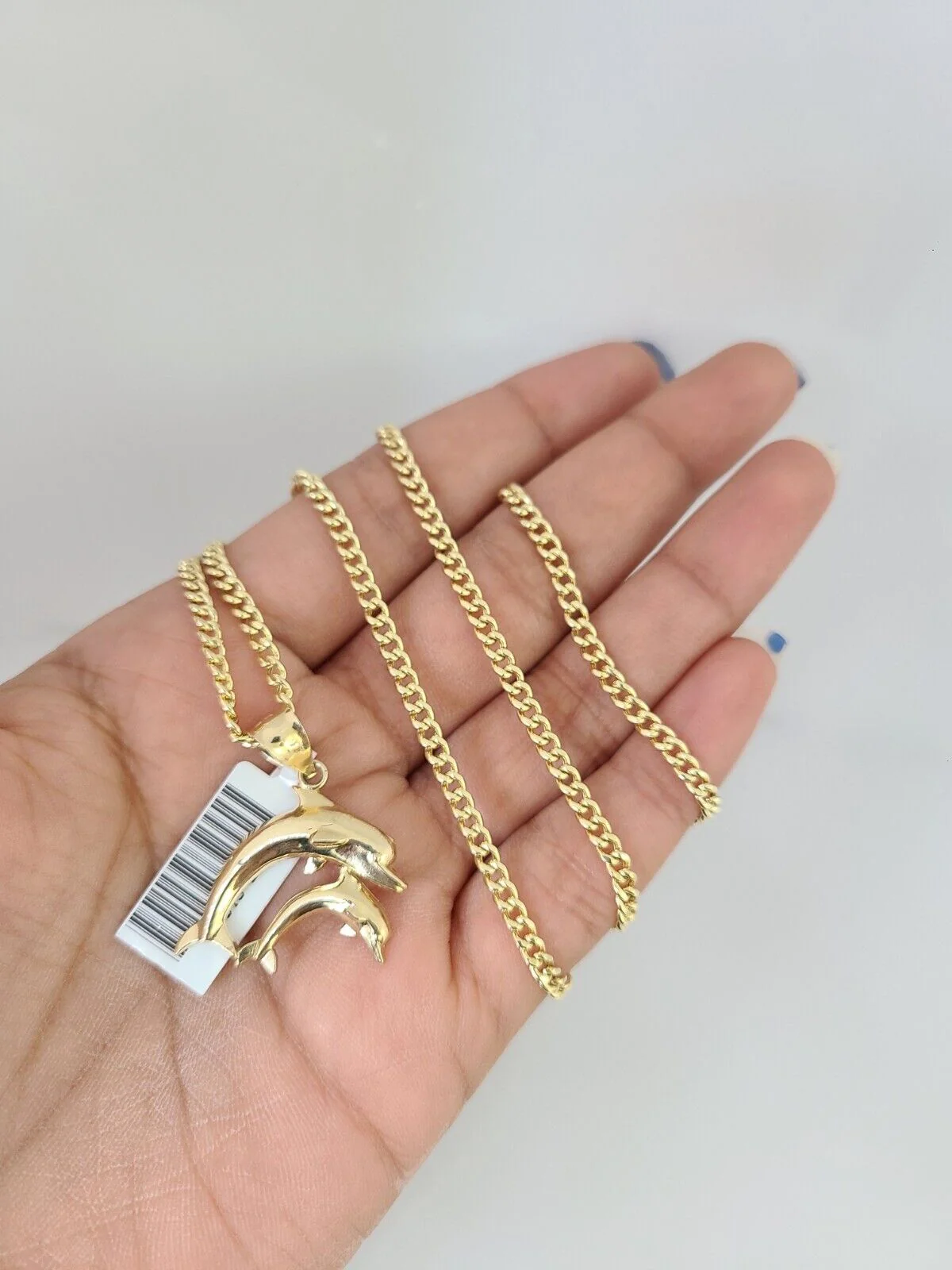 10k Gold Miami Cuban Chain Dolphins Charm Pendant 3mm 18-28in Necklace Set - Image 4