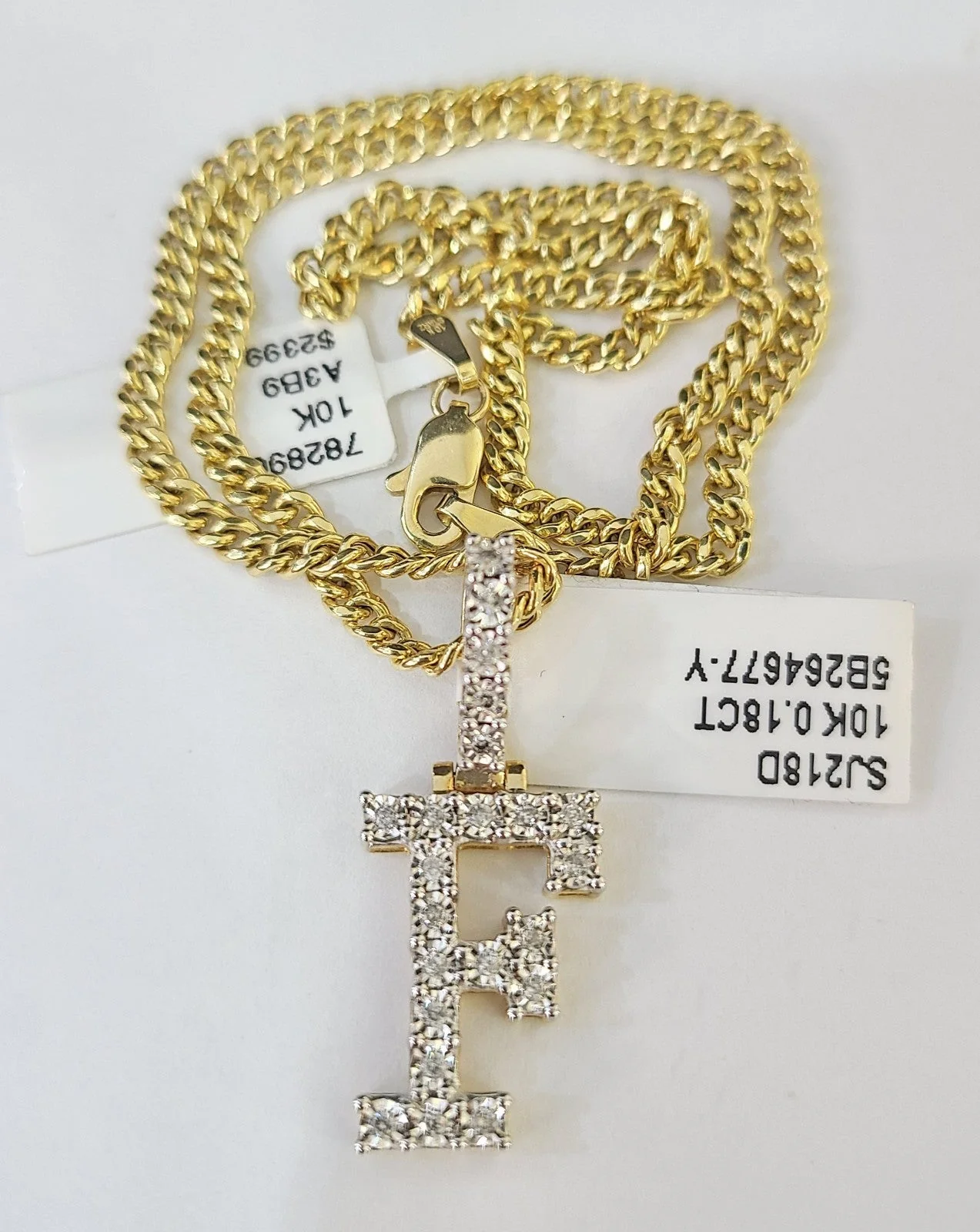 10K Gold Miami Cuban Chain F Diamond Initial 18"-24" 2mm Pendant Necklace SET - Image 3