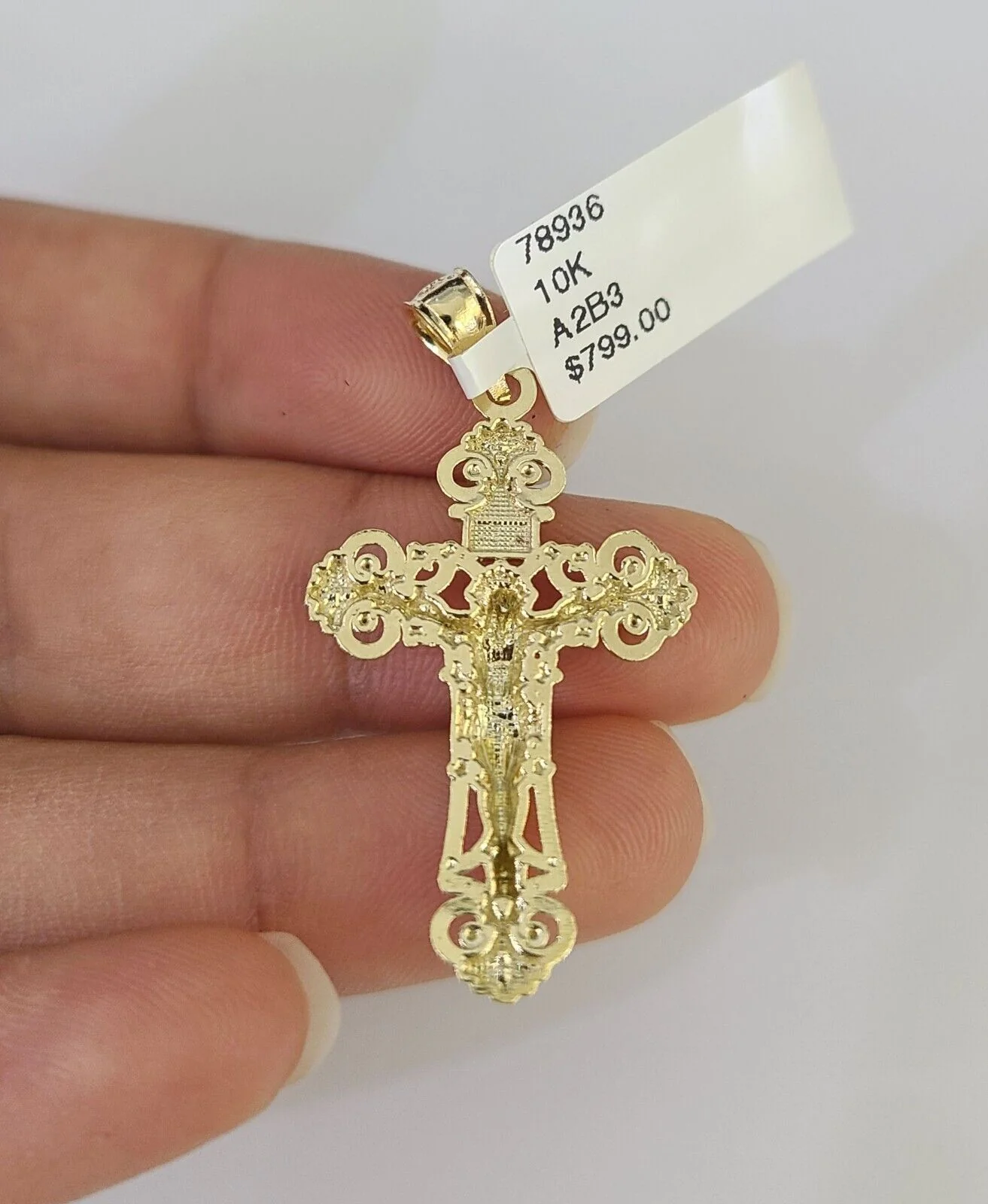 10K Gold Miami Cuban Chain INRI Jesus Cross 18"-28" 3mm Pendant Necklace SET - Image 7