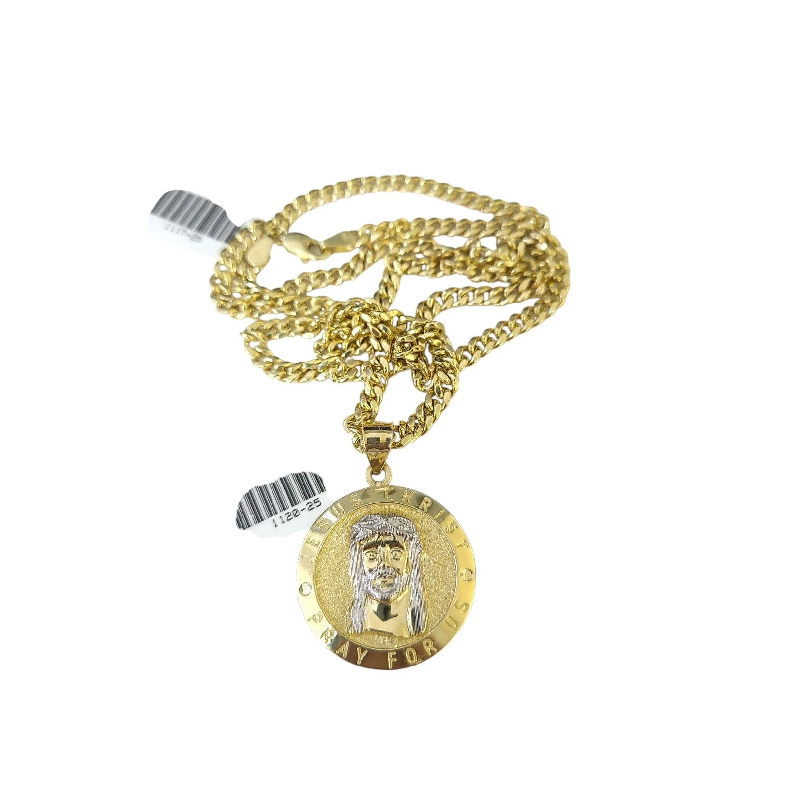 10K Gold Miami Cuban Chain Jesus Christ Charm 18"-24" 2mm Pendant Necklace SET - Image 2