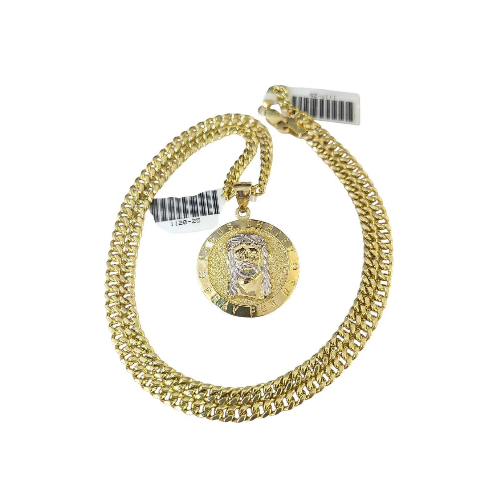 10K Gold Miami Cuban Chain Jesus Christ Charm 18"-24" 2mm Pendant Necklace SET - Image 3