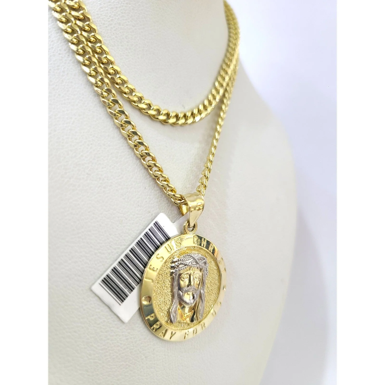 10K Gold Miami Cuban Chain Jesus Christ Charm 18"-24" 2mm Pendant Necklace SET - Image 4