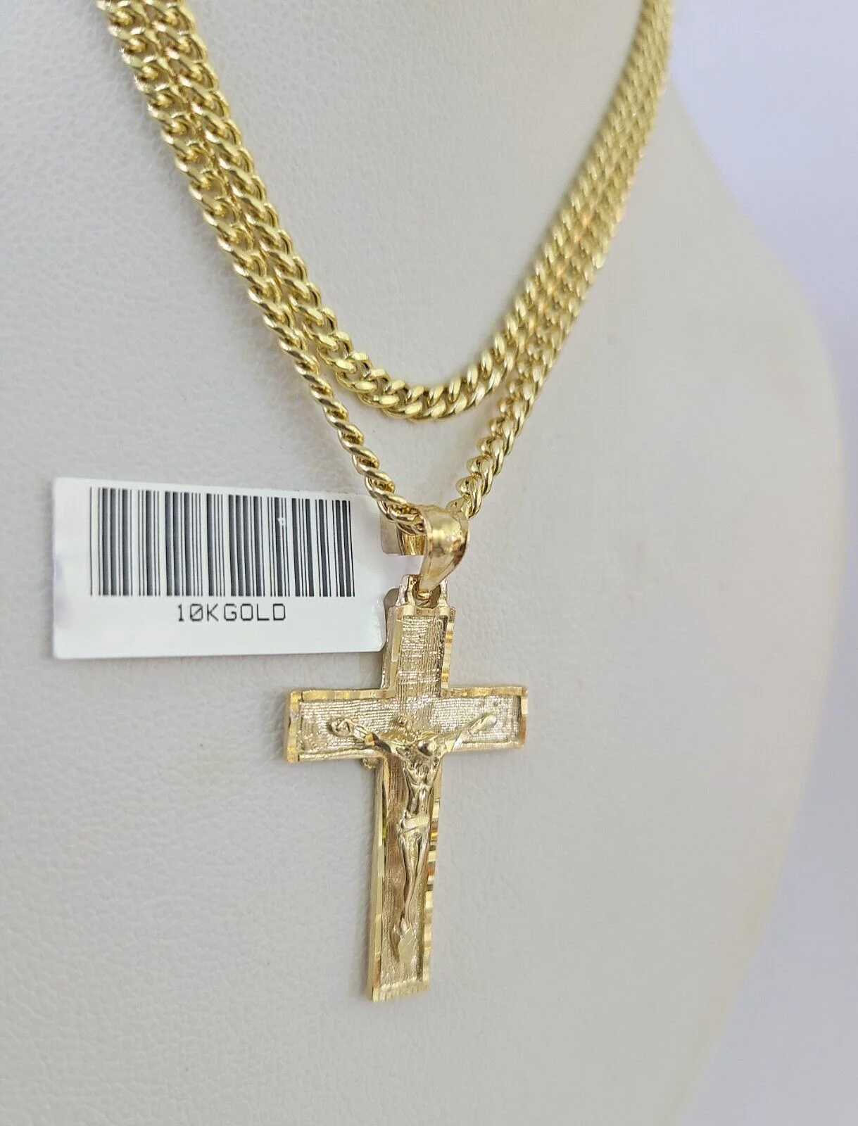 10K Gold Miami Cuban Chain Jesus Cross 18"-28" 3mm Pendant Necklace SET Charm - Image 5
