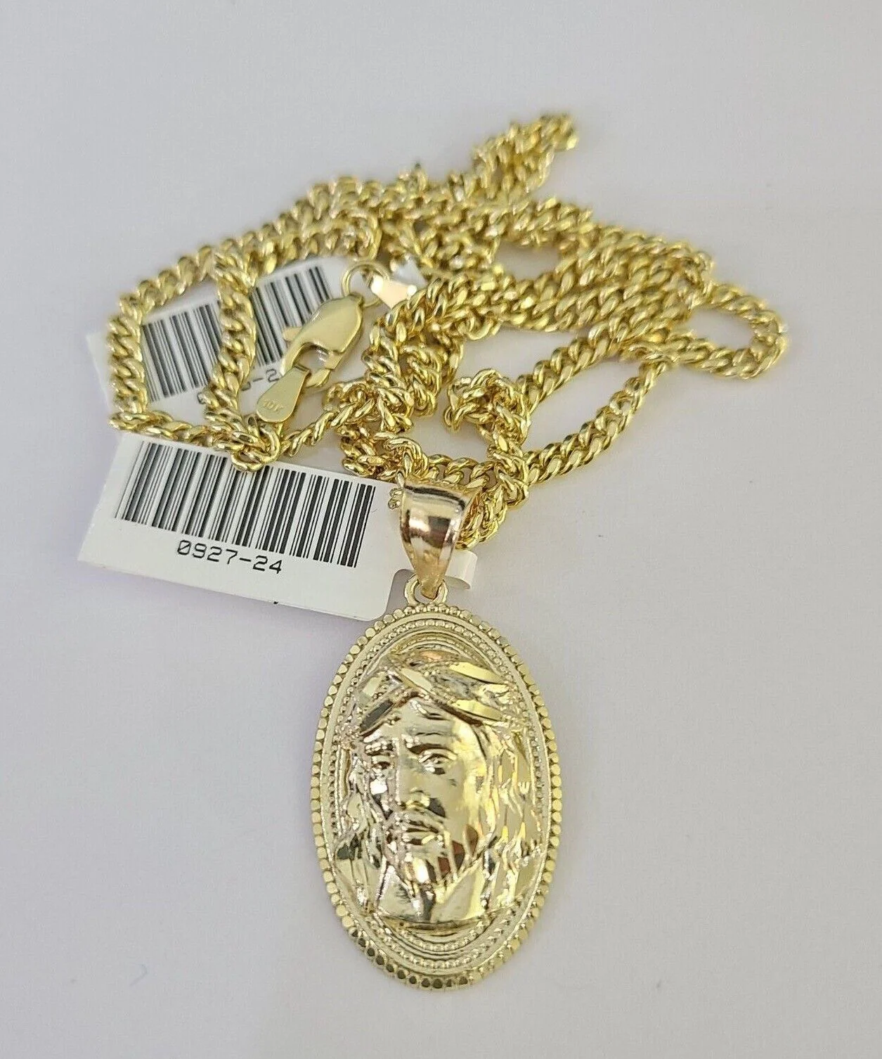 10K Gold Miami Cuban Chain Jesus Head 18"-28" 3mm Pendant Necklace SET Charm - Image 5